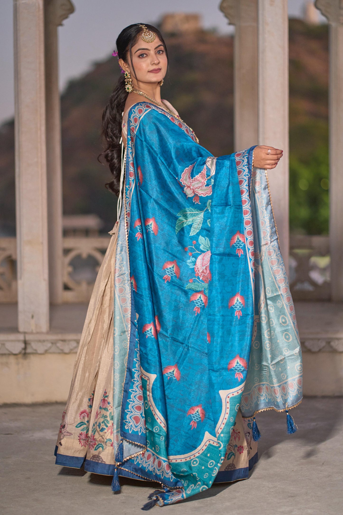Gorgeous Cream Pure Manipuri Silk Printed Lehenga Choli - INDIAN ELEGANCE