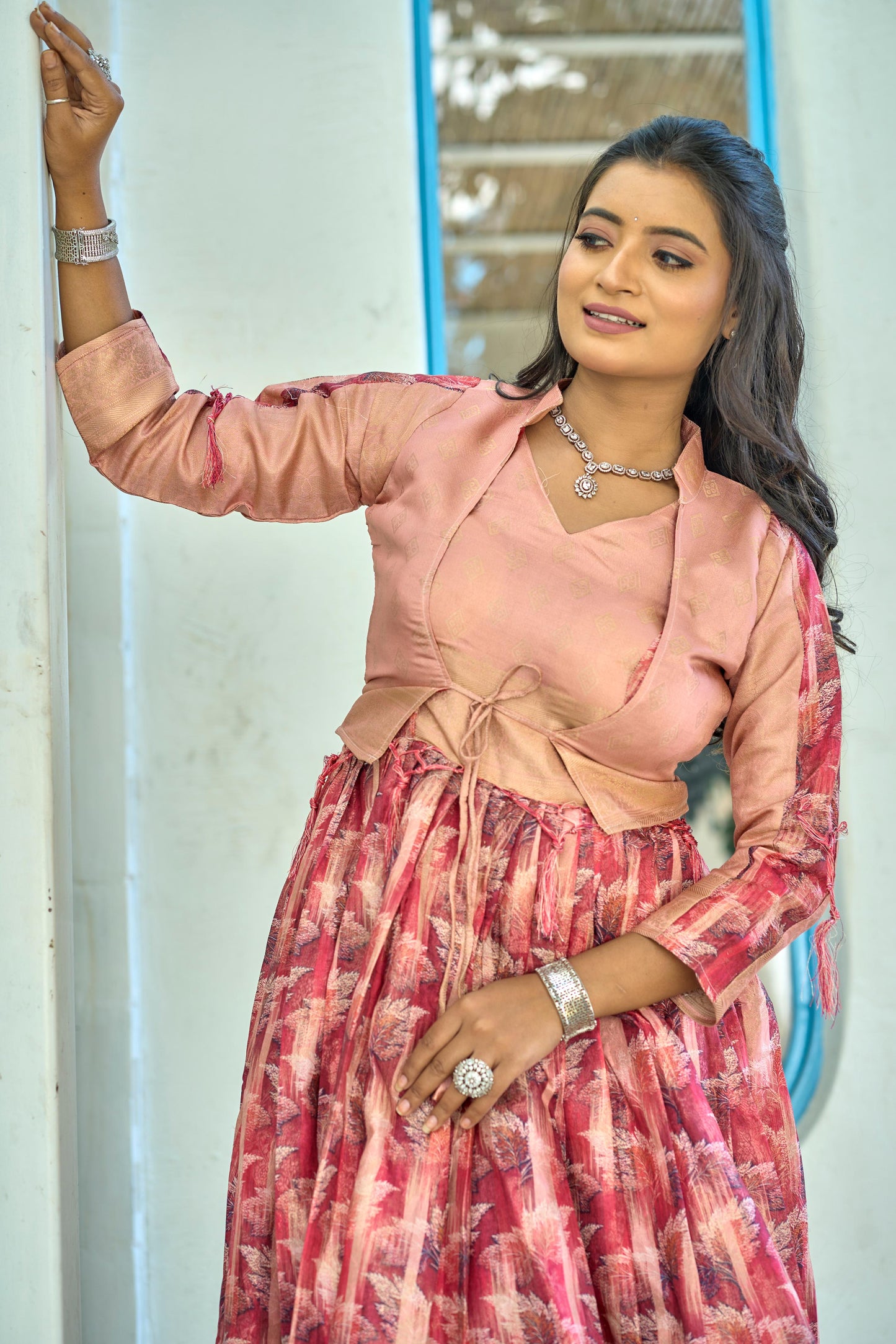Lovely Soft Silk Printed Zari Border Worked Gown With Koti - INDIAN ELEGANCE
