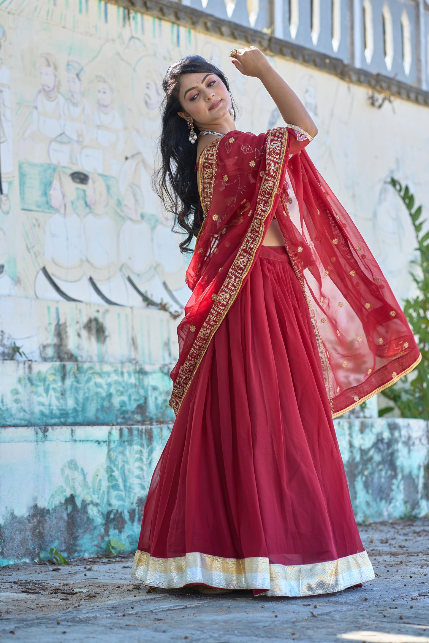 Magnificent Maroon Georgette Floral Embroidered Lehenga Choli Set - INDIAN ELEGANCE