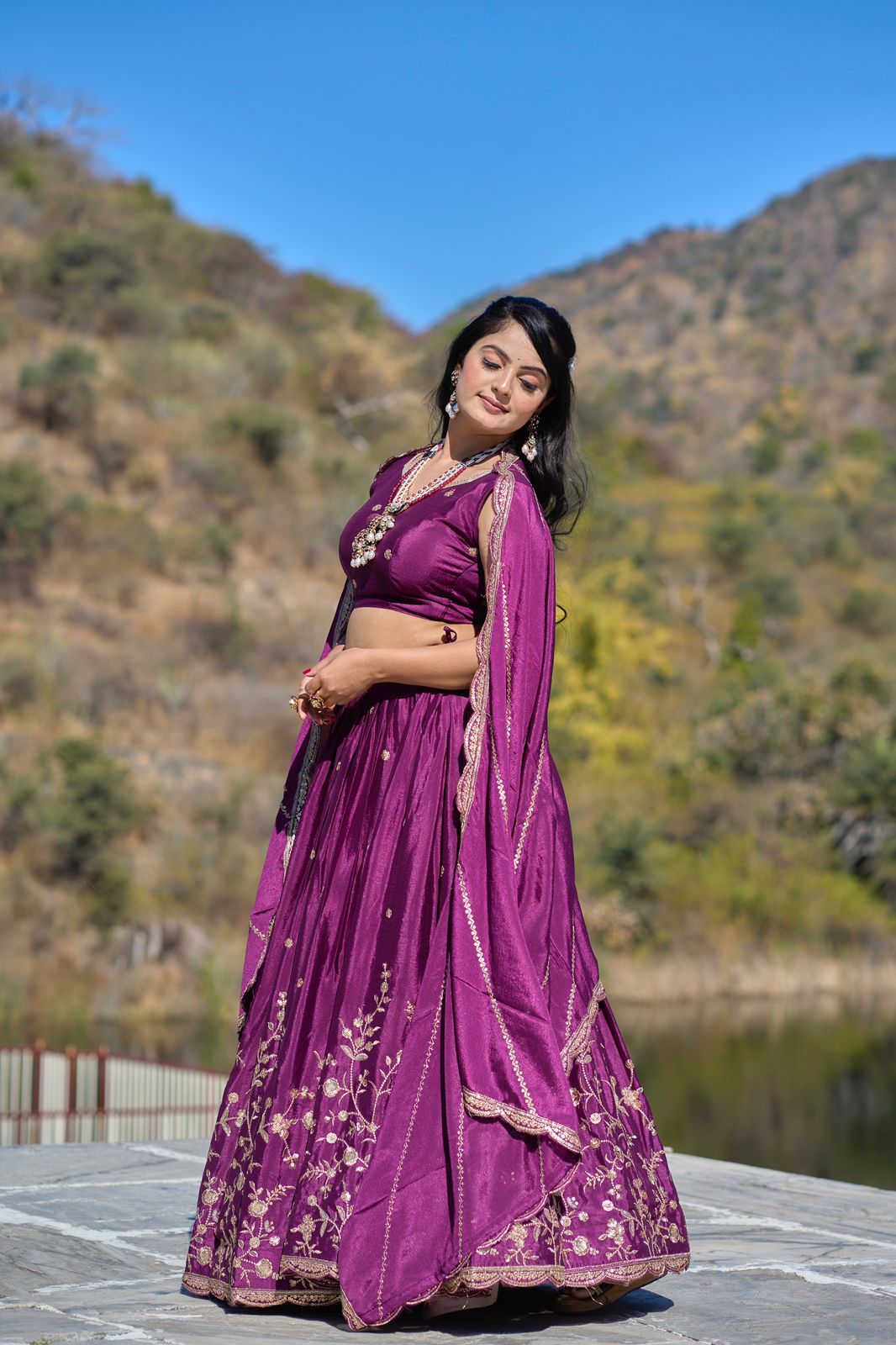 Elegant Chinon Thread Zari Embroidered Lehenga Choli Set - INDIAN ELEGANCE