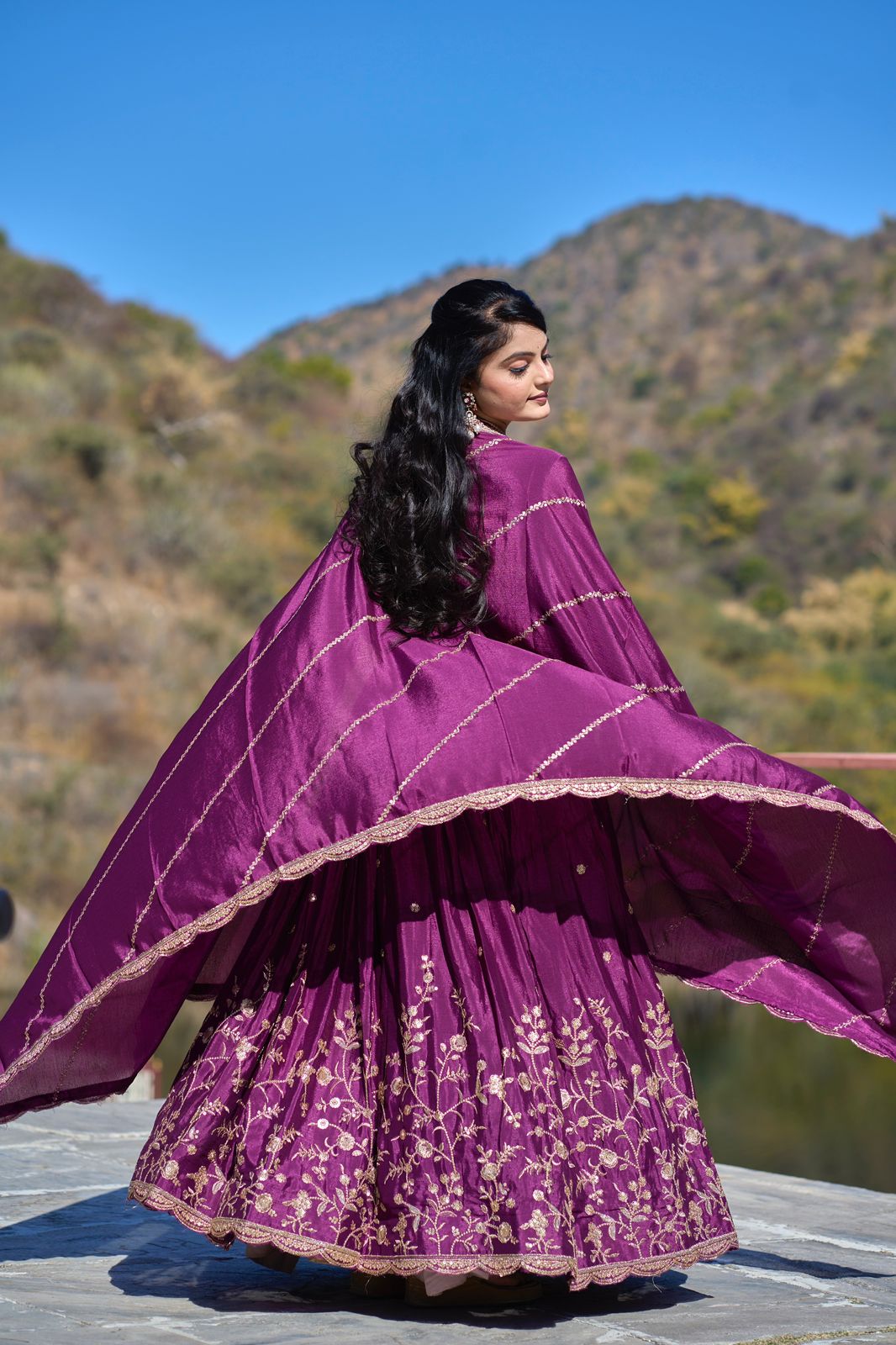 Elegant Chinon Thread Zari Embroidered Lehenga Choli Set - INDIAN ELEGANCE