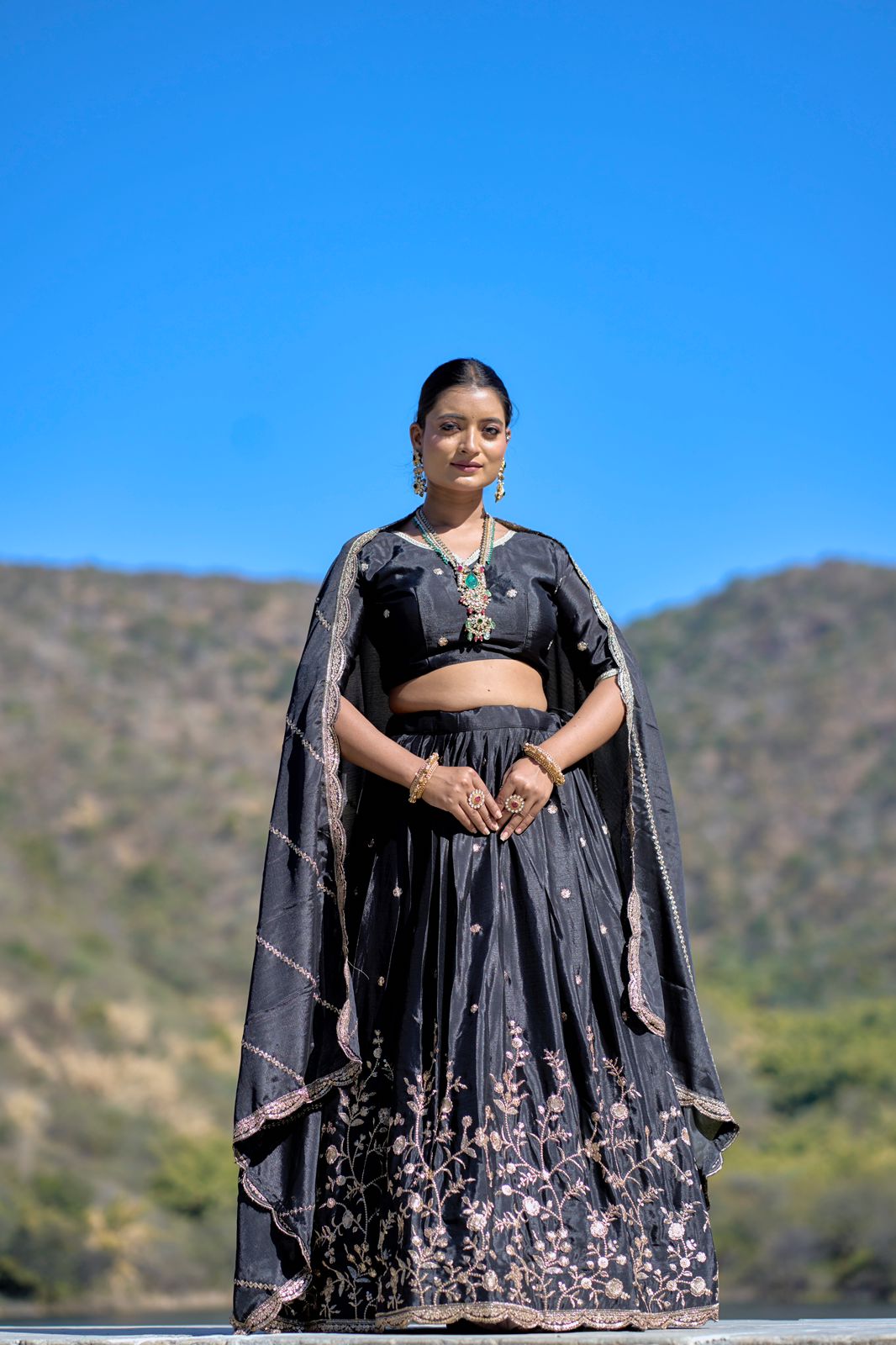 Elegant Chinon Thread Zari Embroidered Lehenga Choli Set - INDIAN ELEGANCE