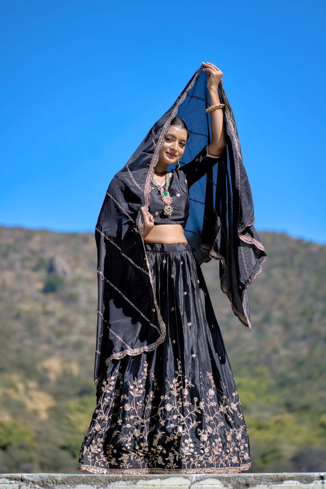Elegant Chinon Thread Zari Embroidered Lehenga Choli Set - INDIAN ELEGANCE