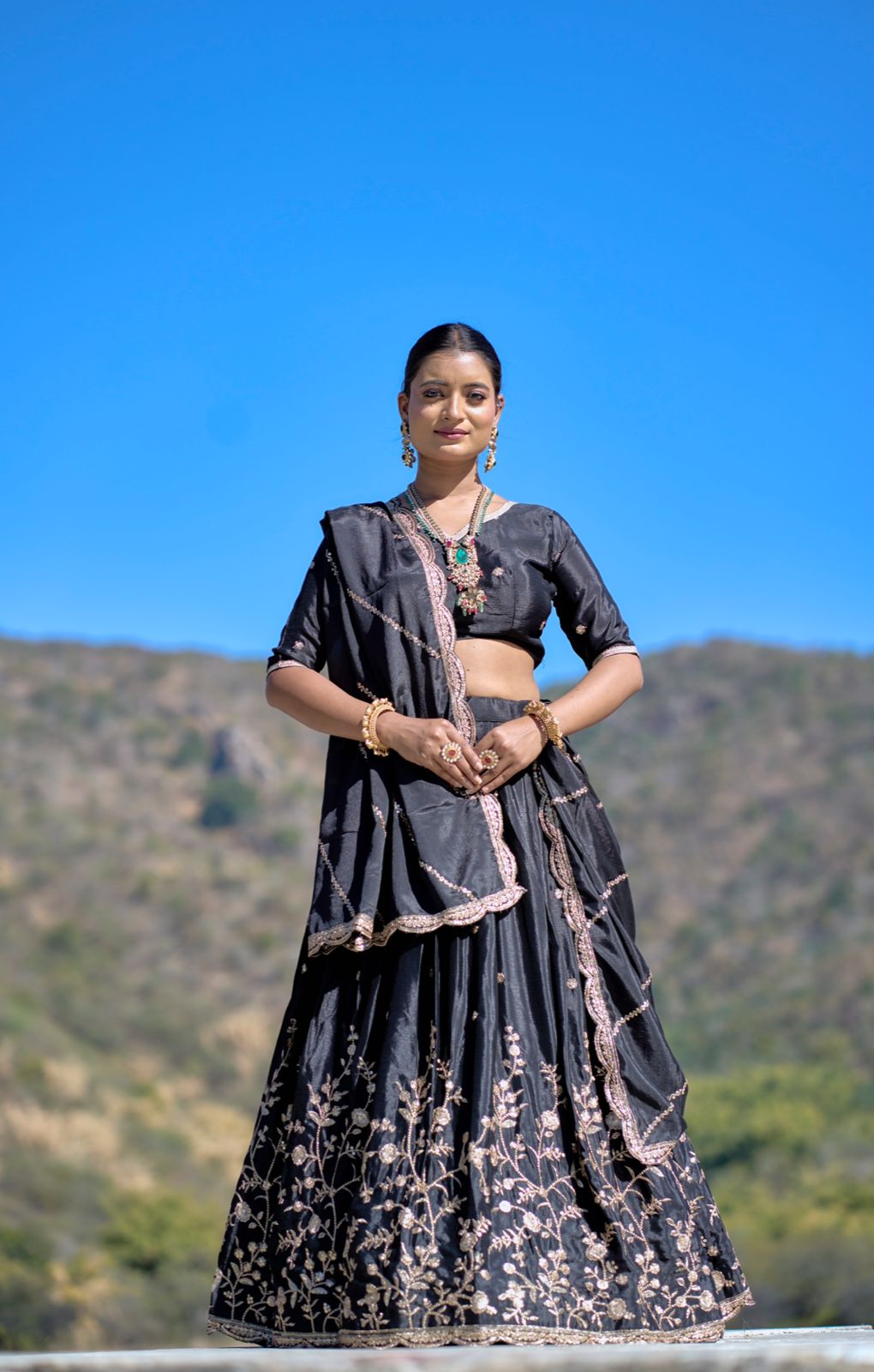 Elegant Chinon Thread Zari Embroidered Lehenga Choli Set - INDIAN ELEGANCE