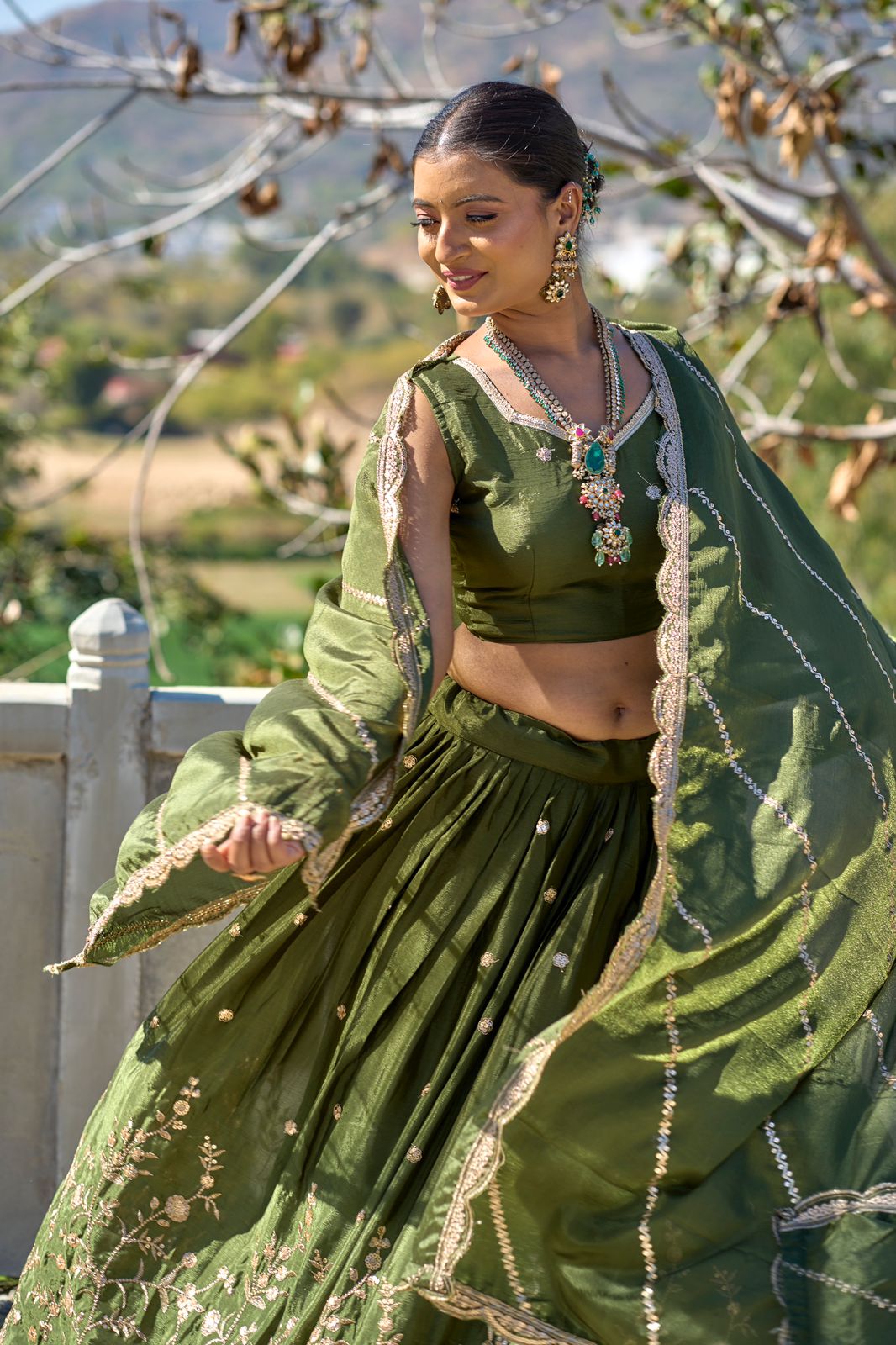Elegant Chinon Thread Zari Embroidered Lehenga Choli Set - INDIAN ELEGANCE