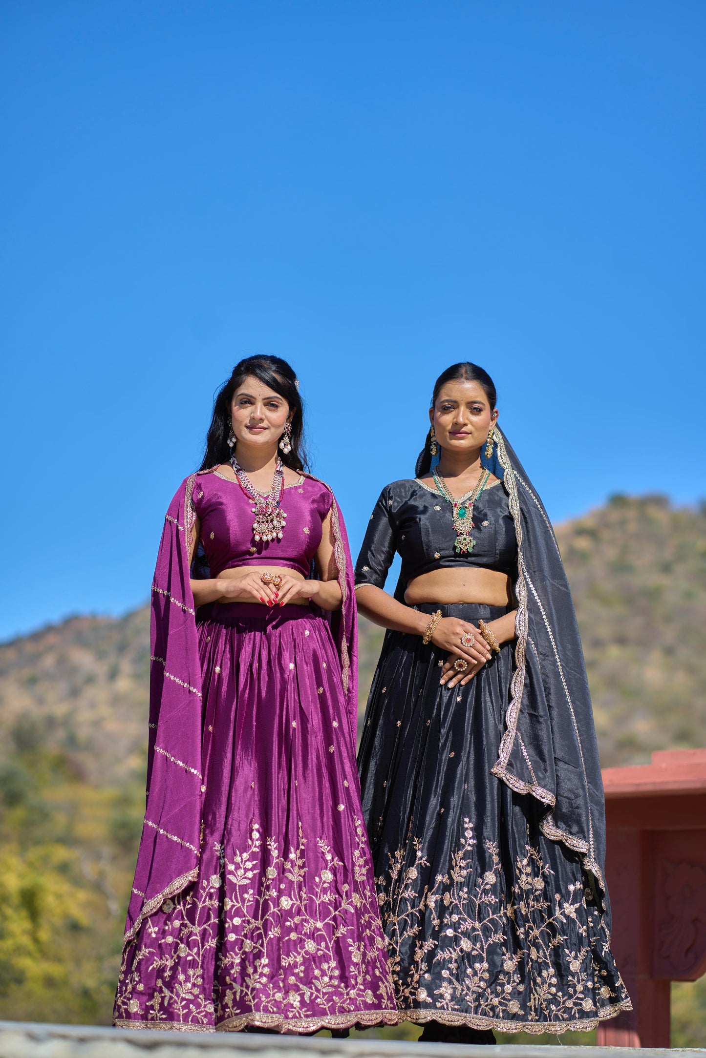 Elegant Chinon Thread Zari Embroidered Lehenga Choli Set - INDIAN ELEGANCE