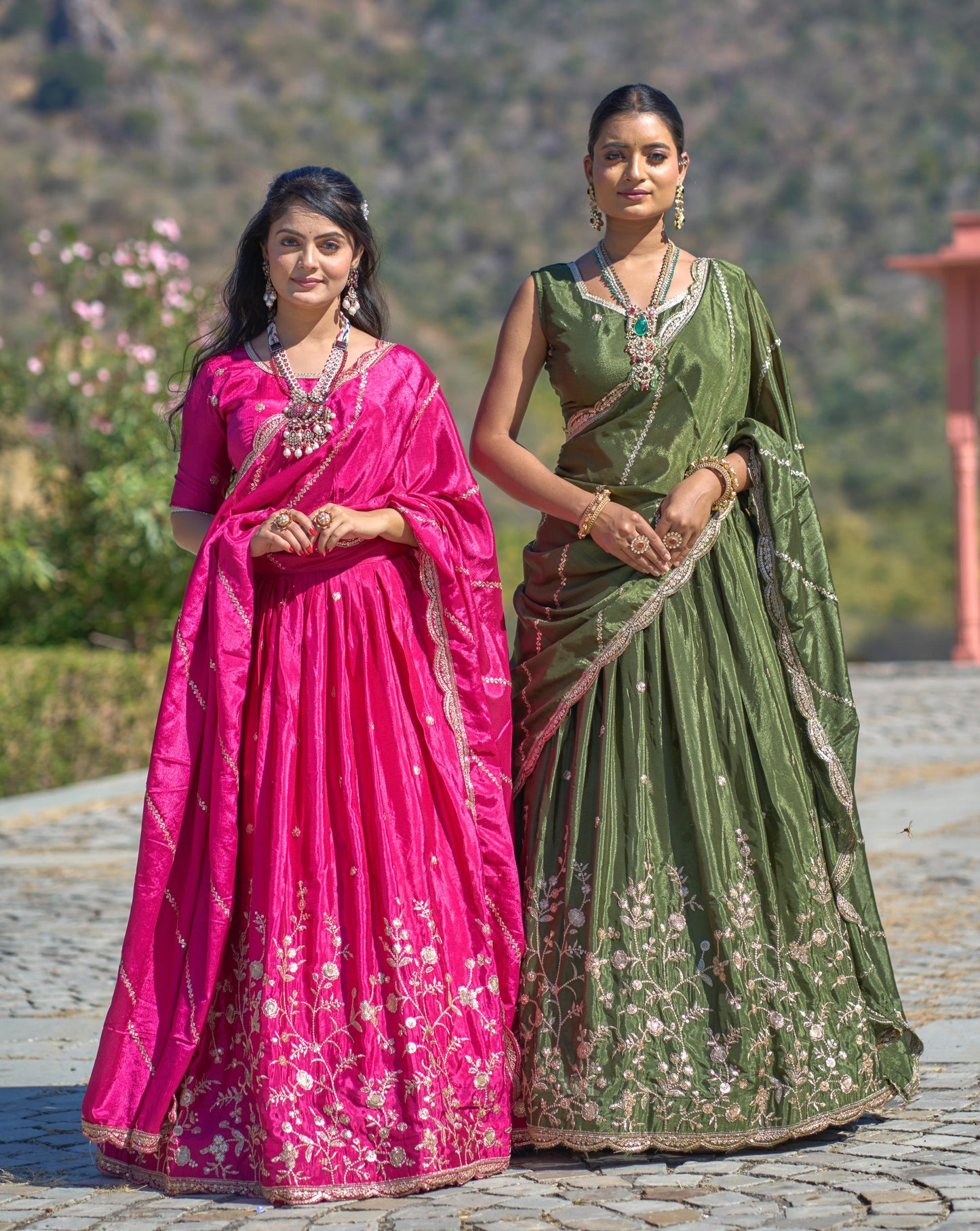 Elegant Chinon Thread Zari Embroidered Lehenga Choli Set - INDIAN ELEGANCE