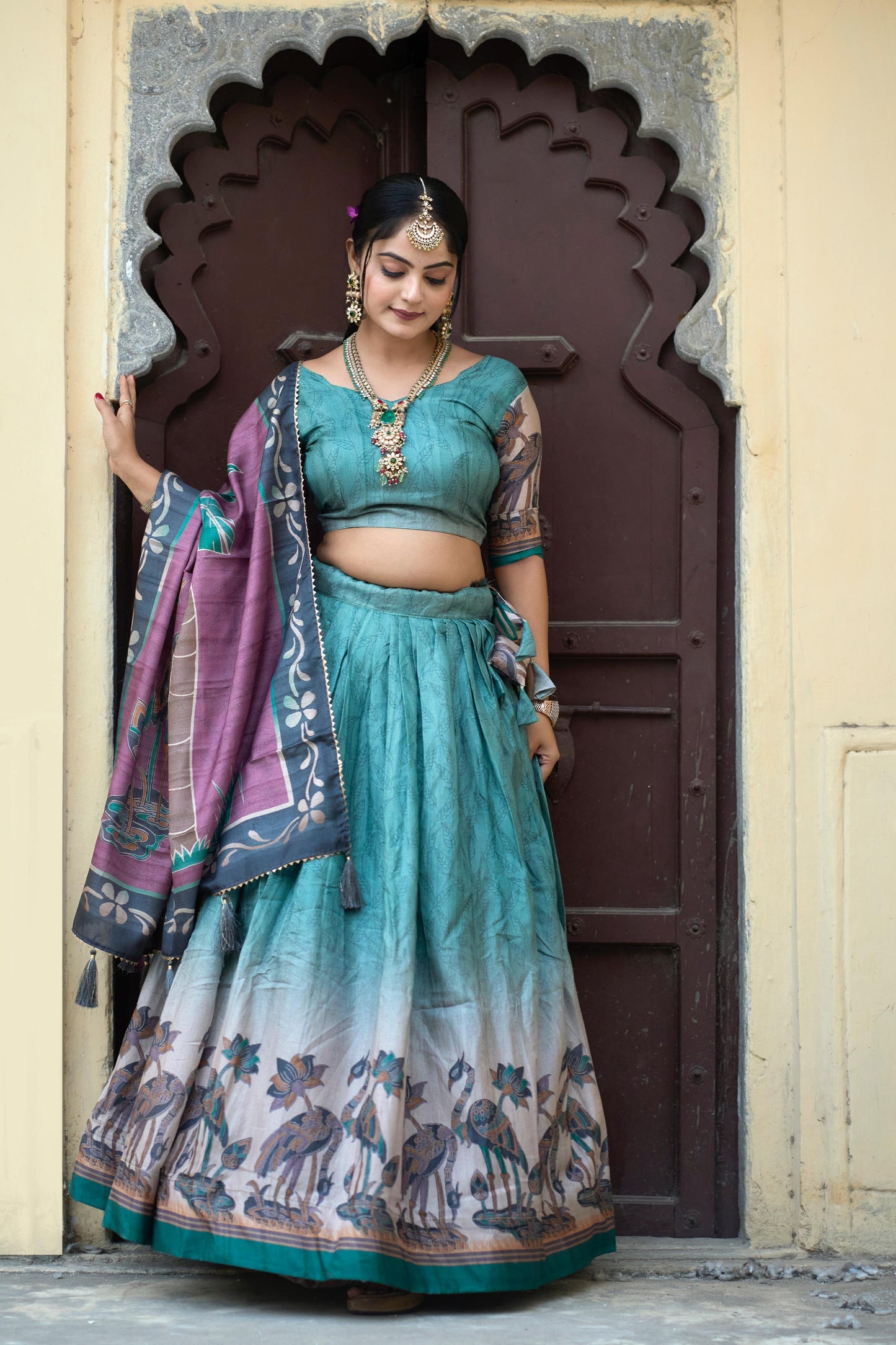 Breathtaking Pure Manipuri Silk Printed Designer Lehenga Choli - INDIAN ELEGANCE