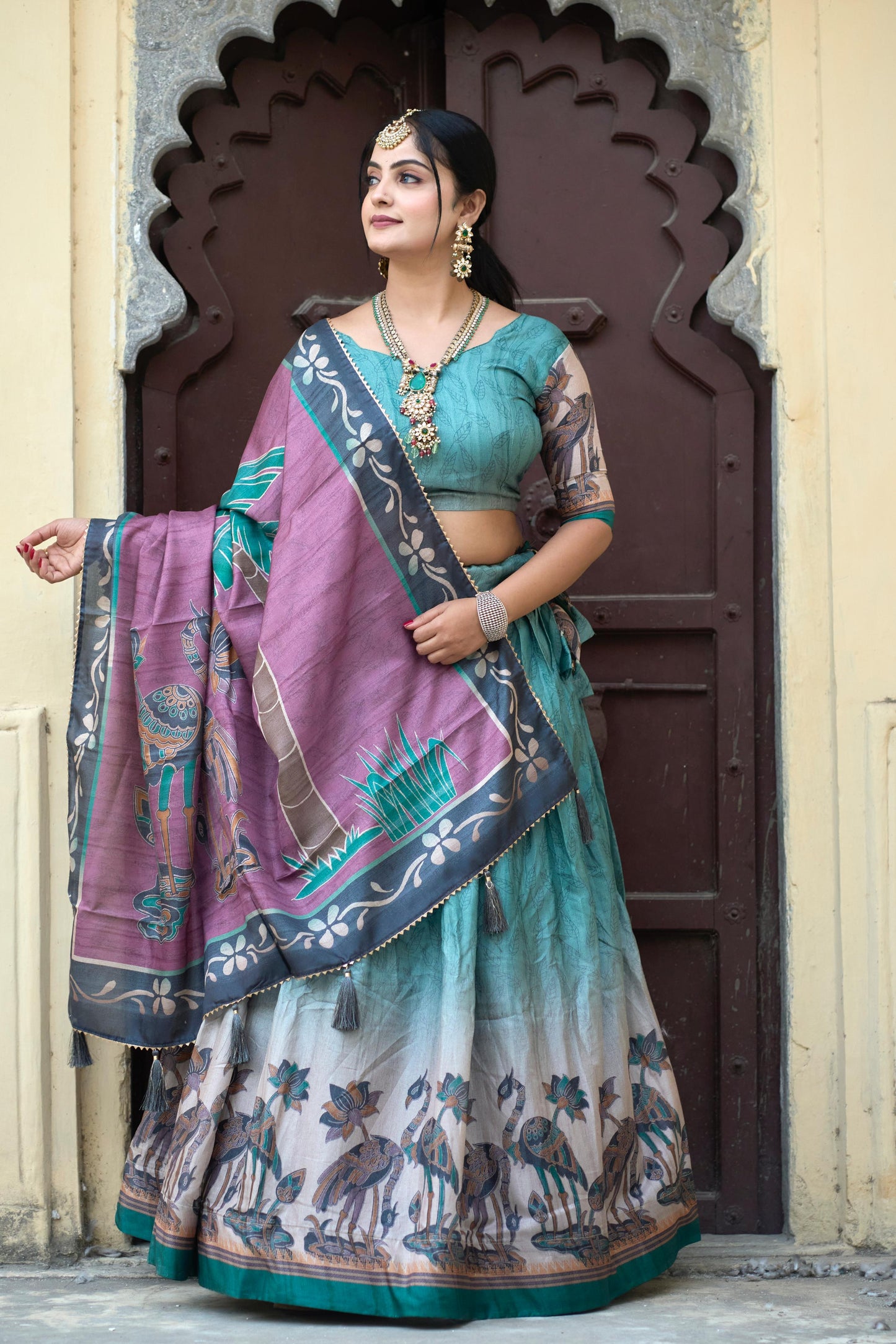 Breathtaking Pure Manipuri Silk Printed Designer Lehenga Choli - INDIAN ELEGANCE