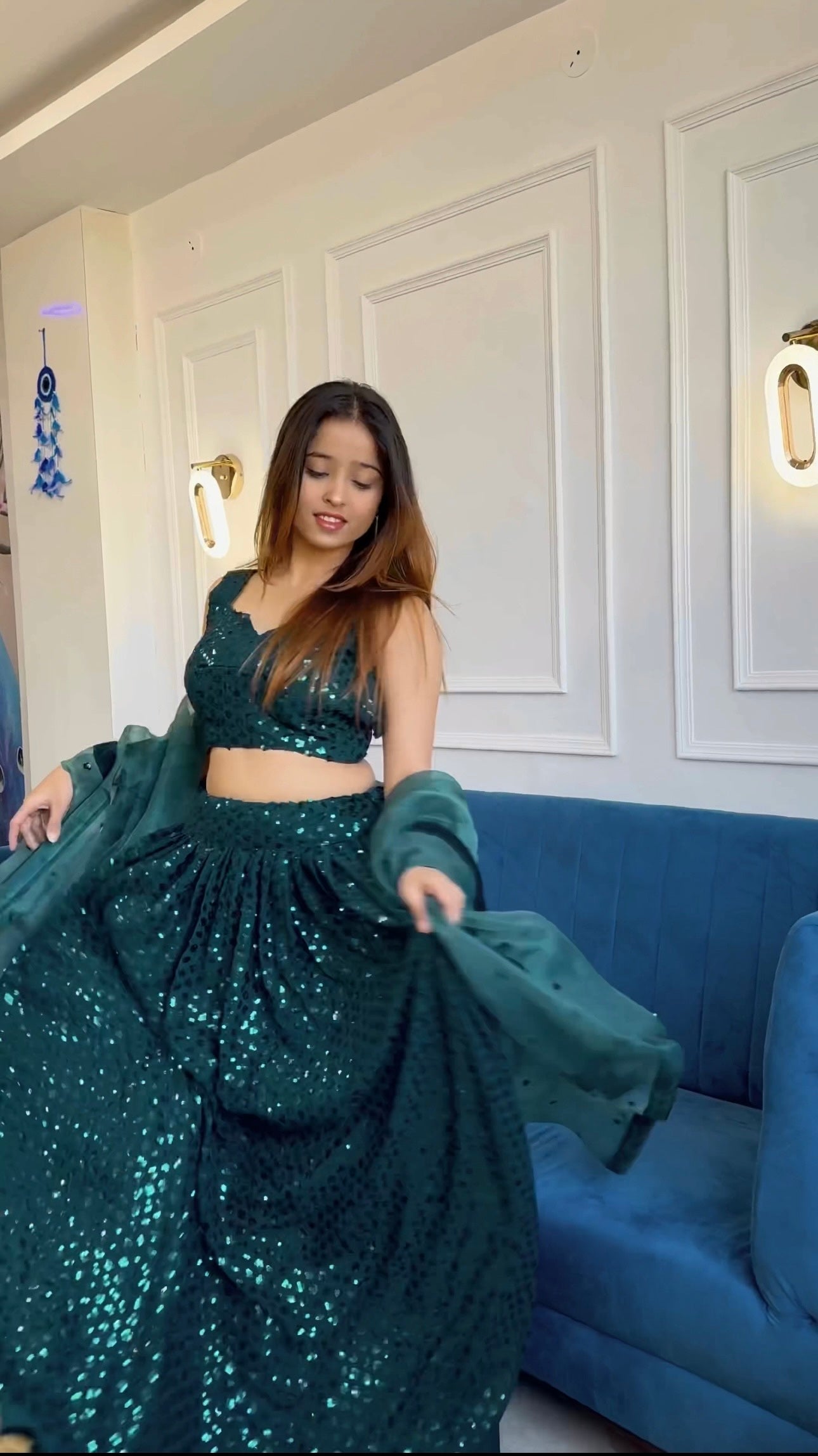 Glamorous Green Georgette Lehenga Set – Shine with Elegance