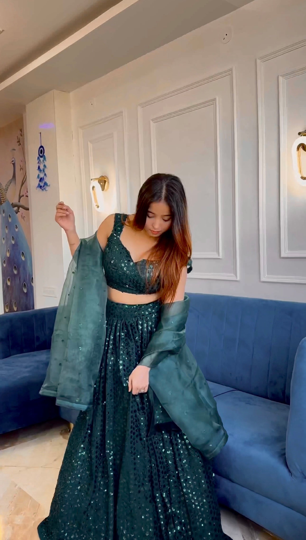 Glamorous Green Georgette Lehenga Set – Shine with Elegance