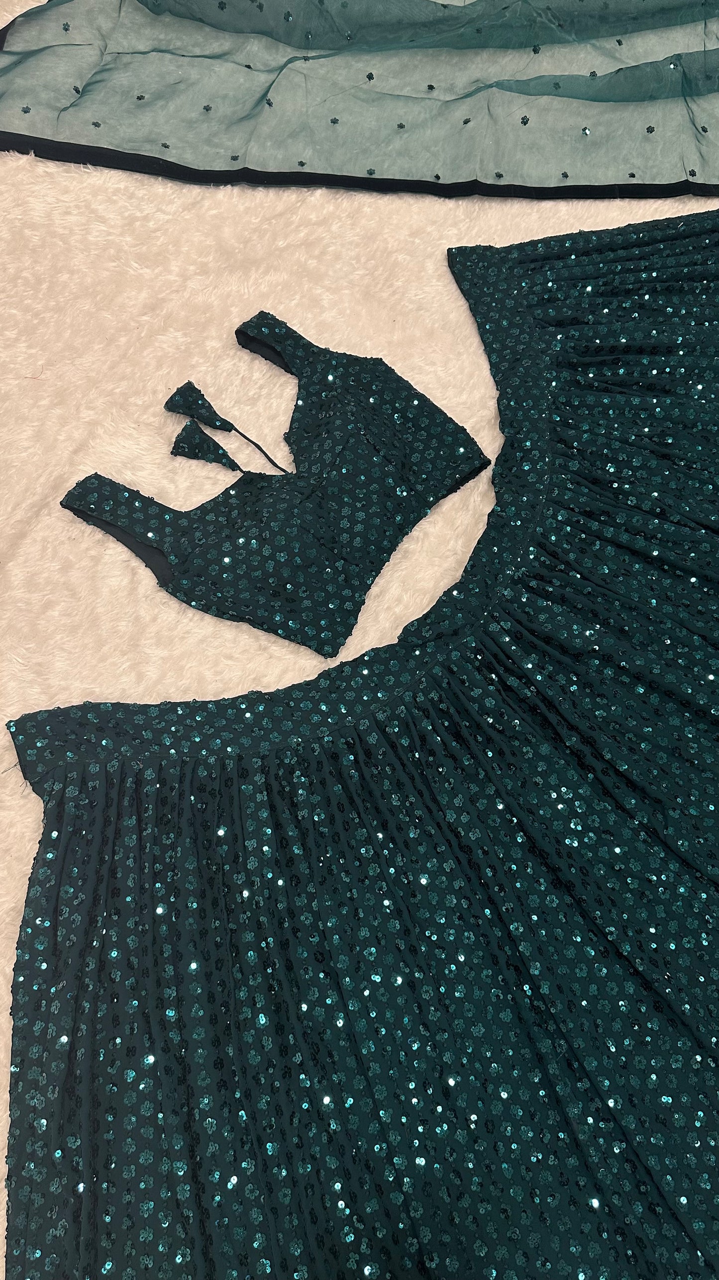 Glamorous Green Georgette Lehenga Set – Shine with Elegance