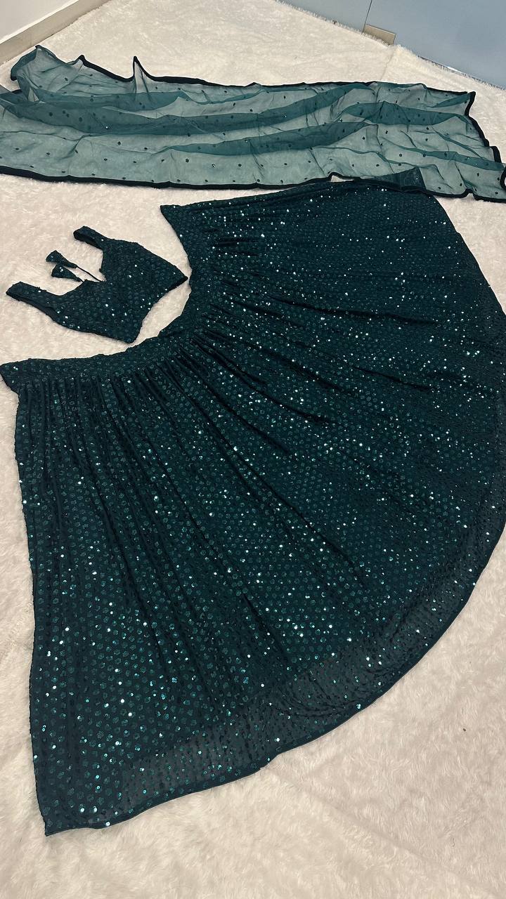 Glamorous Green Georgette Lehenga Set – Shine with Elegance