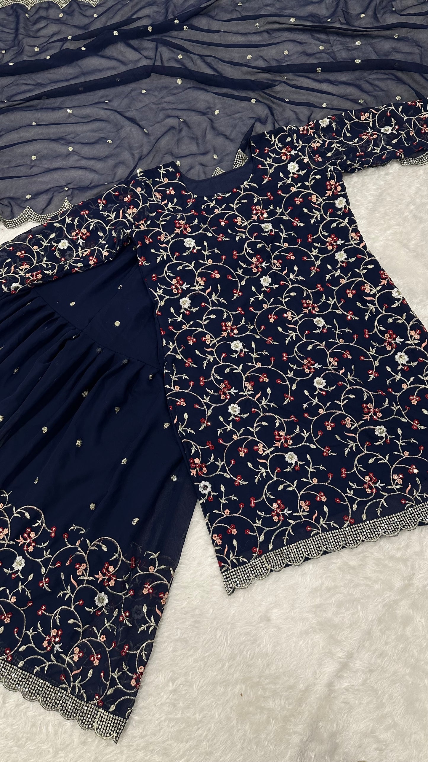 Divine Georgette Sequins Zari Thread Worked Top Sharara Suit