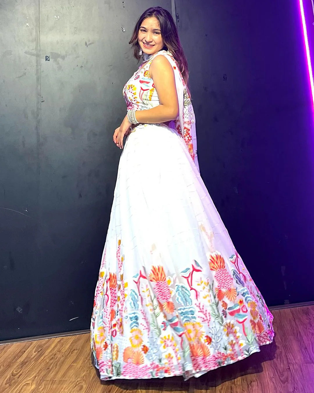 Exquisite White Floral Sequins Embroidered Lehenga Choli Set - INDIAN ELEGANCE