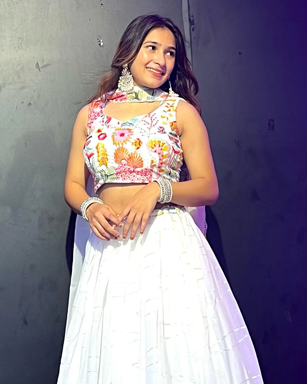 Exquisite White Floral Sequins Embroidered Lehenga Choli Set - INDIAN ELEGANCE