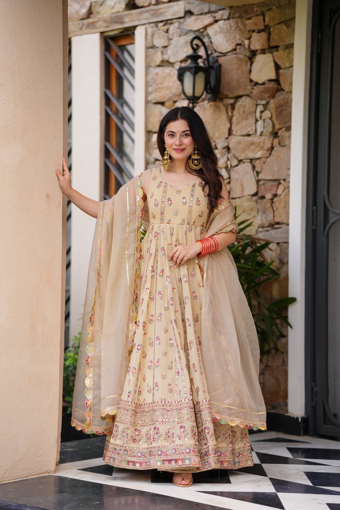 Pastel Blossom Anarkali Set โ Faux Georgette | S to XXL