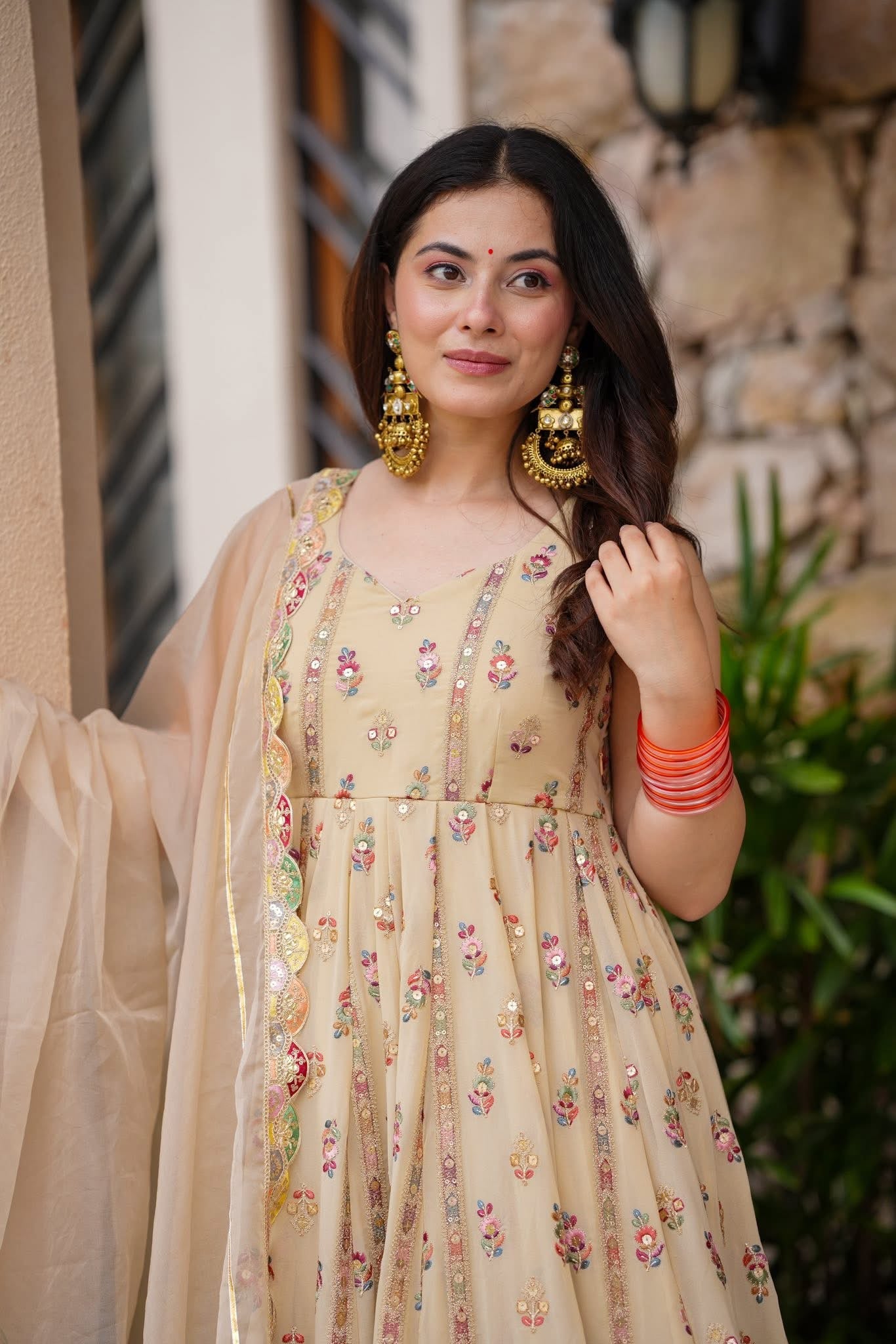Pastel Blossom Anarkali Set โ Faux Georgette | S to XXL