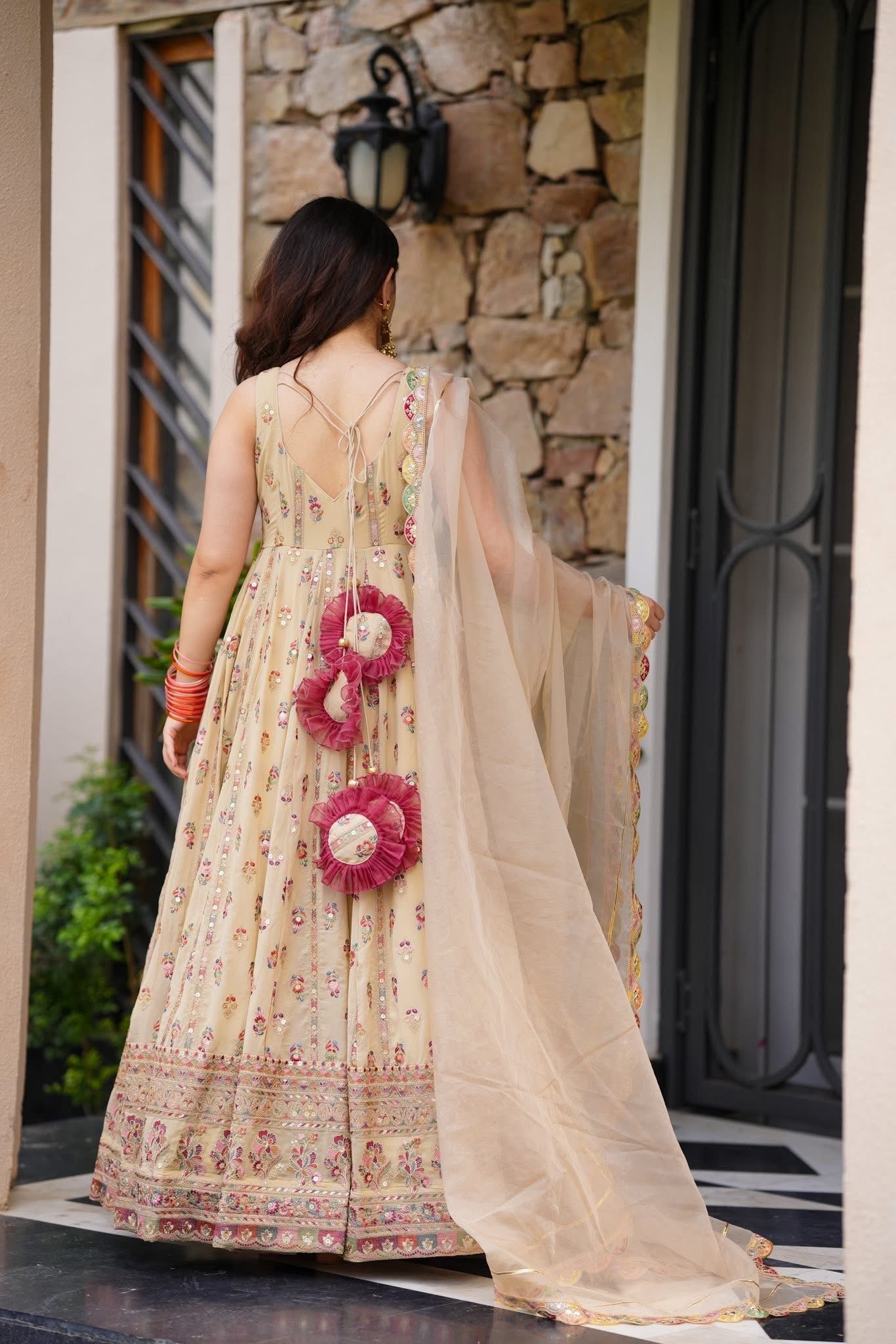 Pastel Blossom Anarkali Set โ Faux Georgette | S to XXL