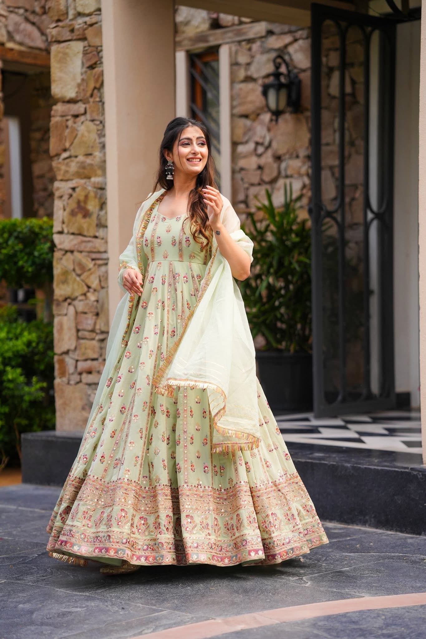 Pastel Blossom Anarkali Set โ Faux Georgette | S to XXL