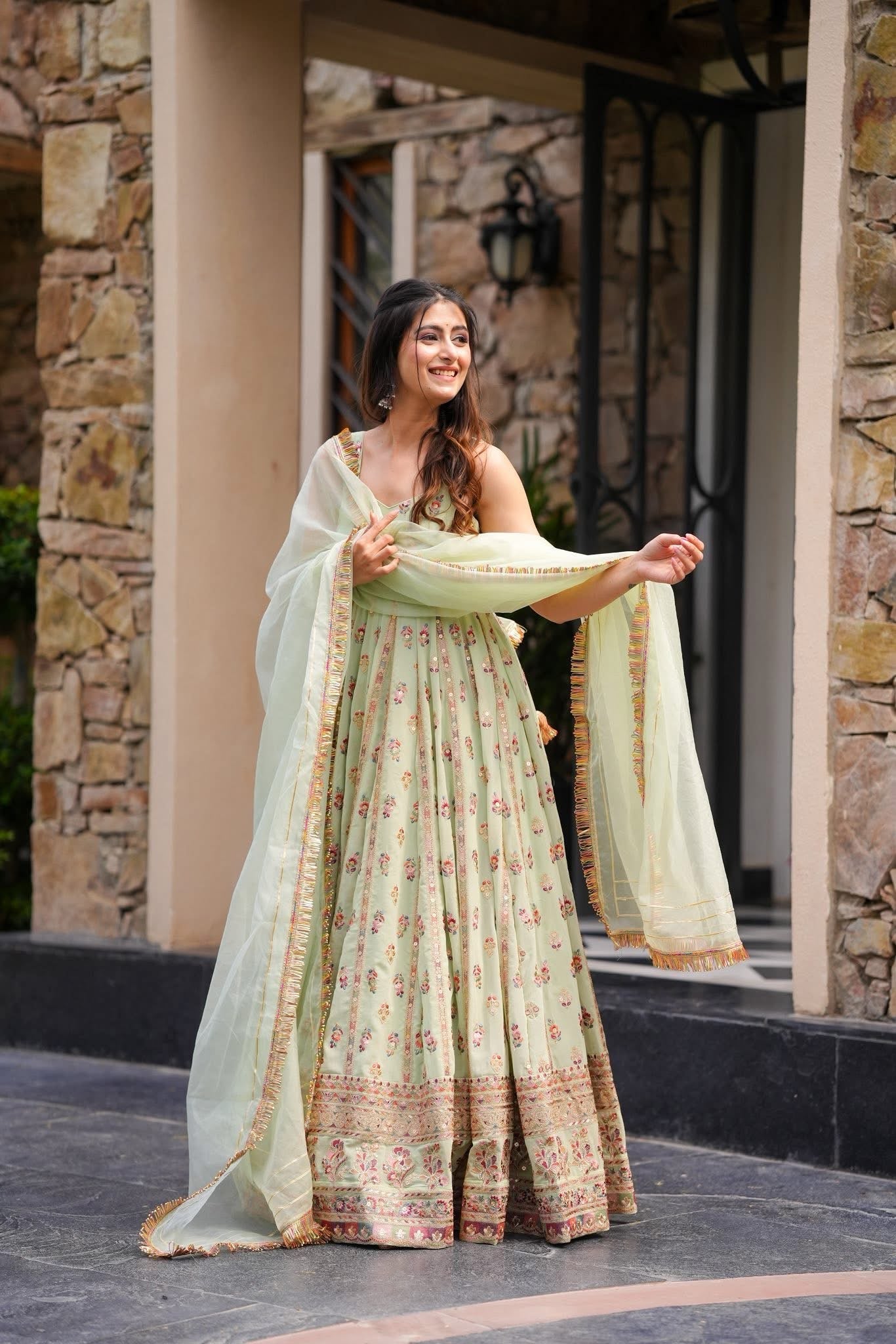 Pastel Blossom Anarkali Set โ Faux Georgette | S to XXL