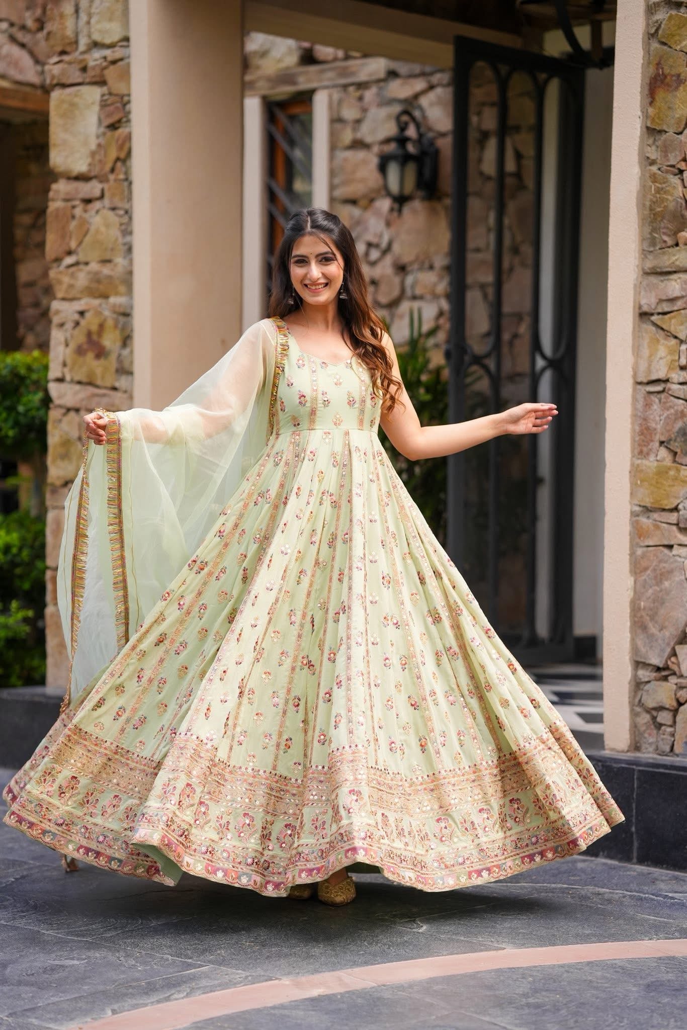 Pastel Blossom Anarkali Set โ Faux Georgette | S to XXL