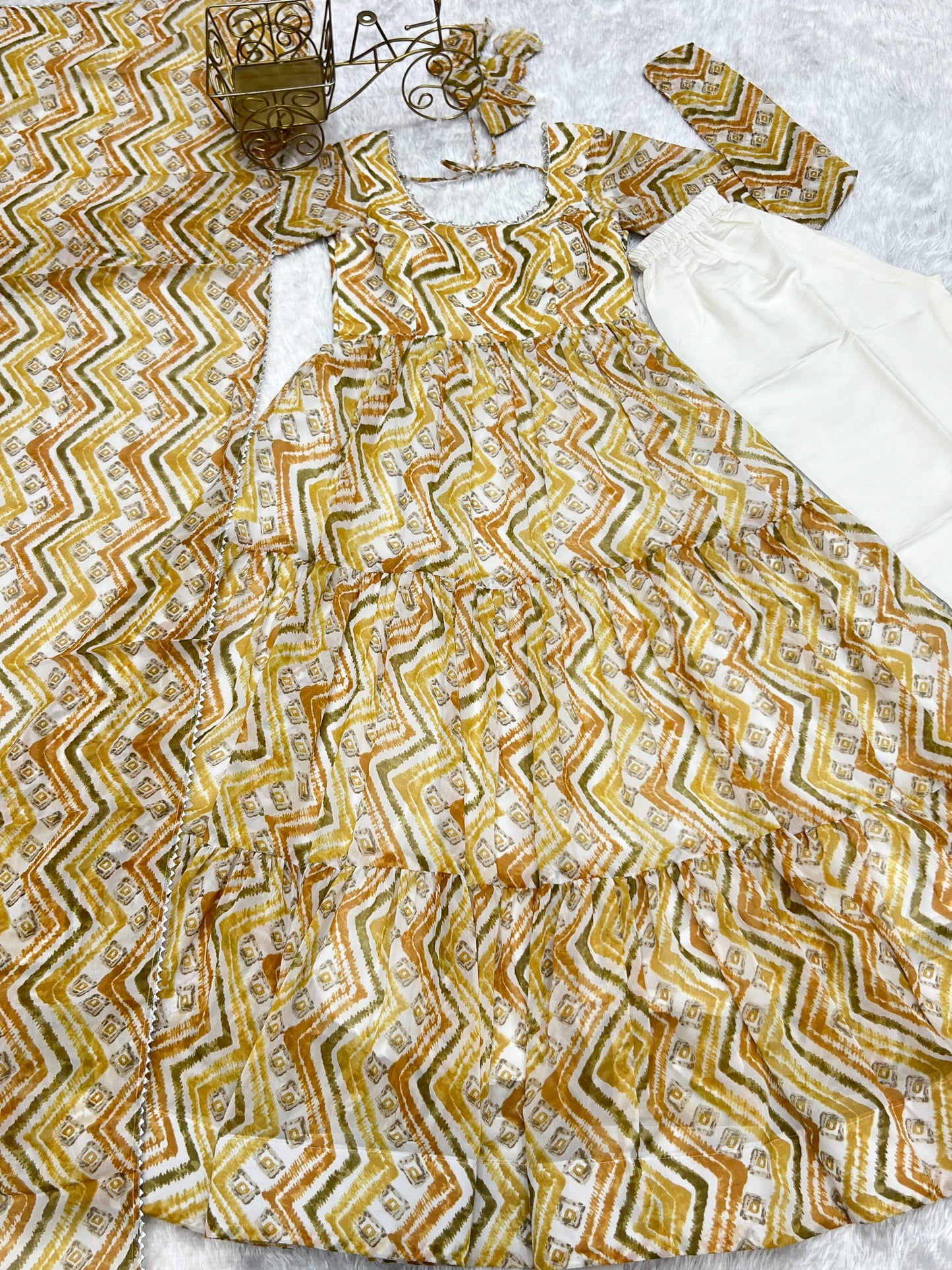 Resplendent Faux Georgette Zigzag Printed Anarkali Pant Suit - INDIAN ELEGANCE