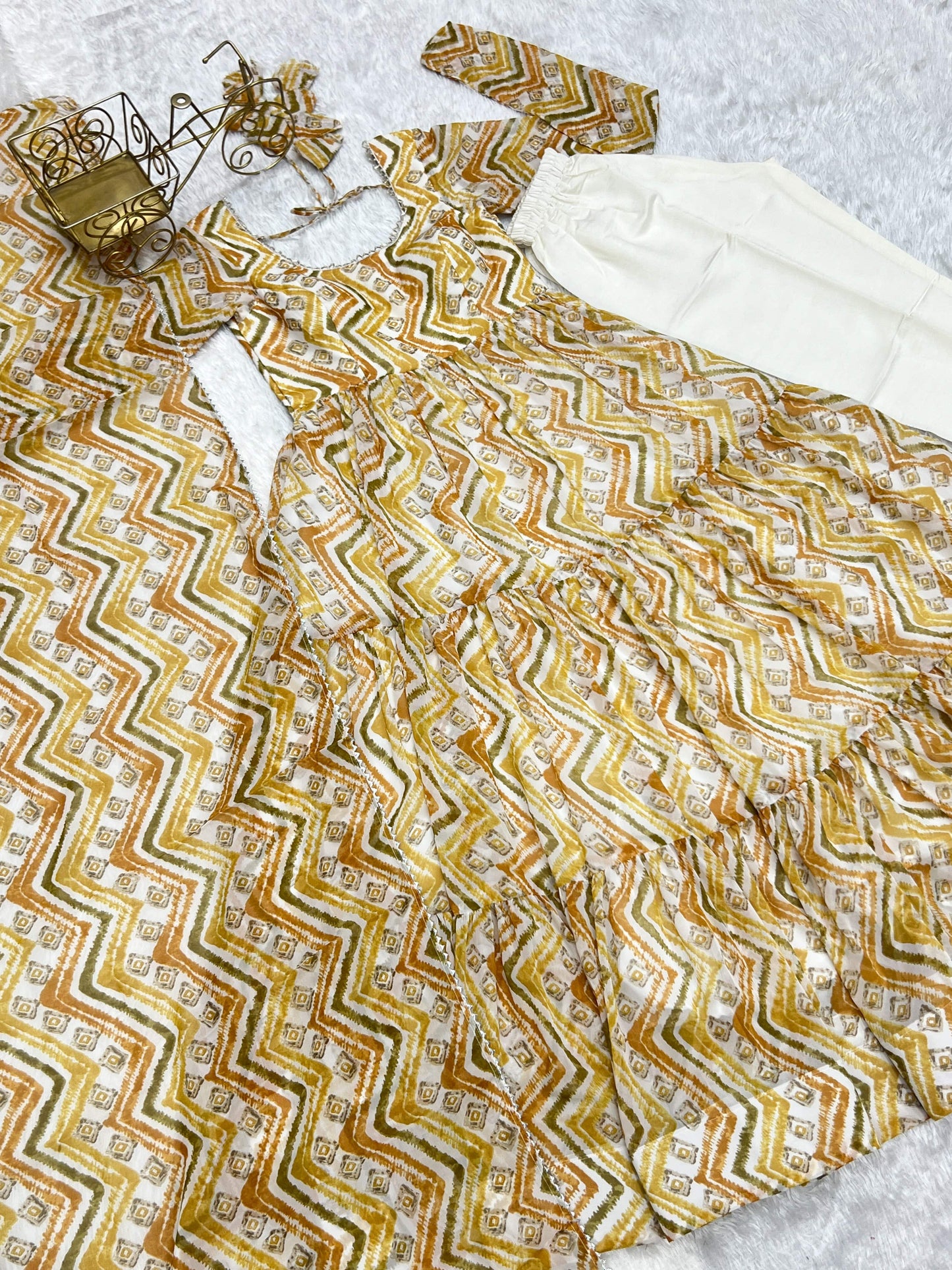 Resplendent Faux Georgette Zigzag Printed Anarkali Pant Suit - INDIAN ELEGANCE