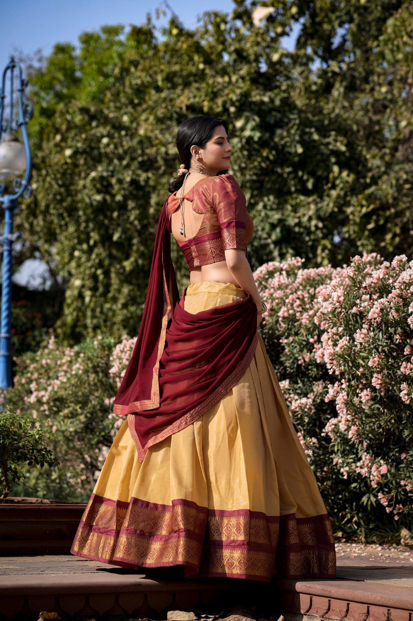 Entrancing Kanchipuram Silk Zari Weaving Worked Lehenga Choli - INDIAN ELEGANCE