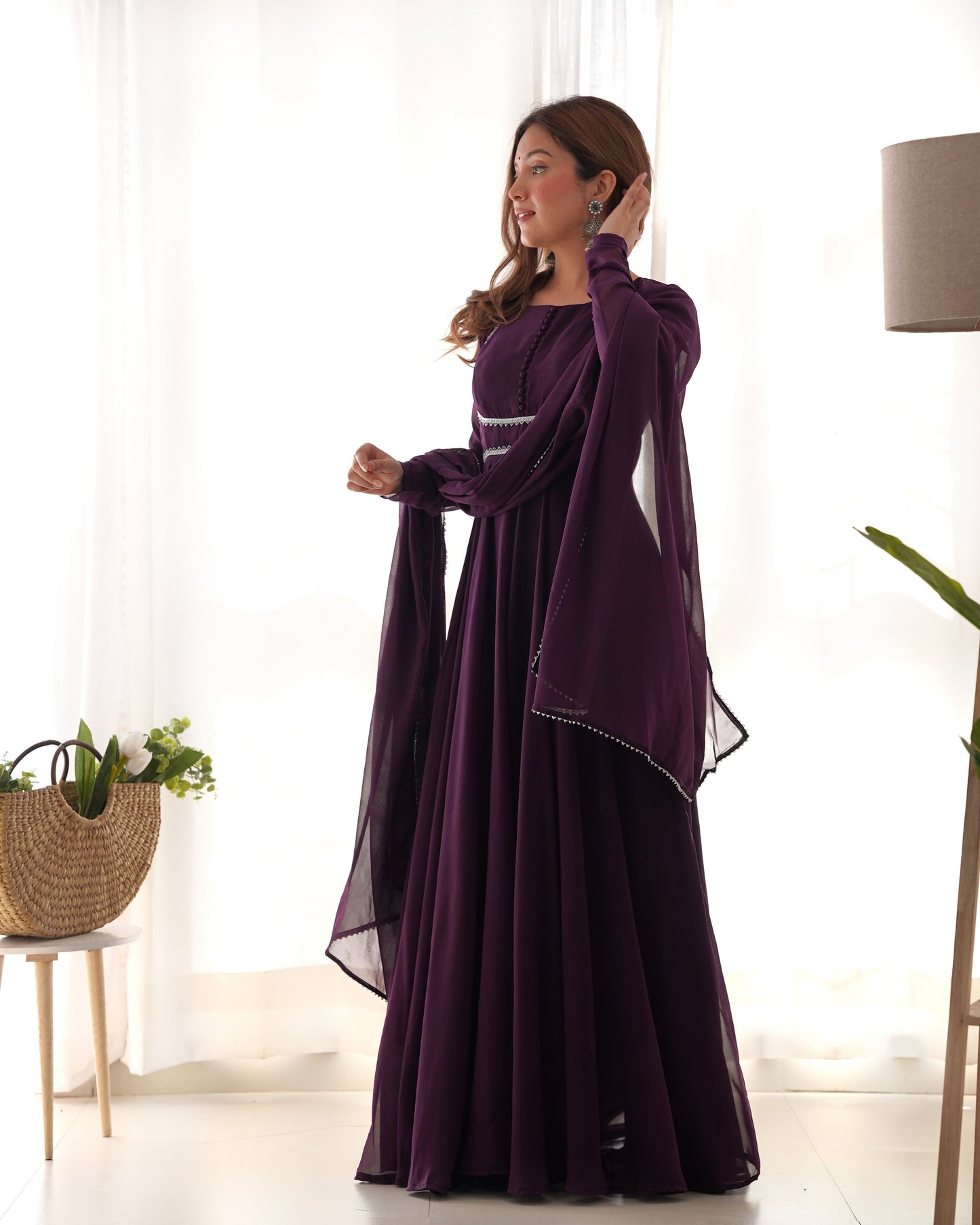 Fetching Faux Georgette Fancy Neck Anarkali Pant Suit - INDIAN ELEGANCE