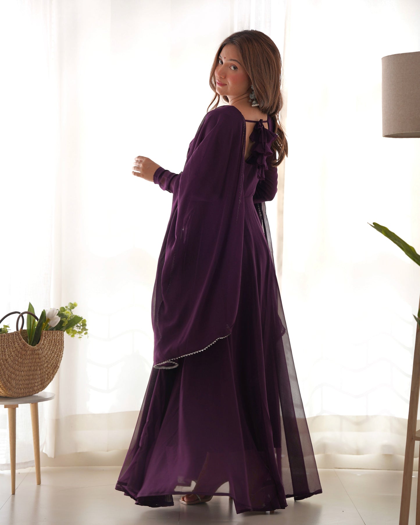 Fetching Faux Georgette Fancy Neck Anarkali Pant Suit - INDIAN ELEGANCE