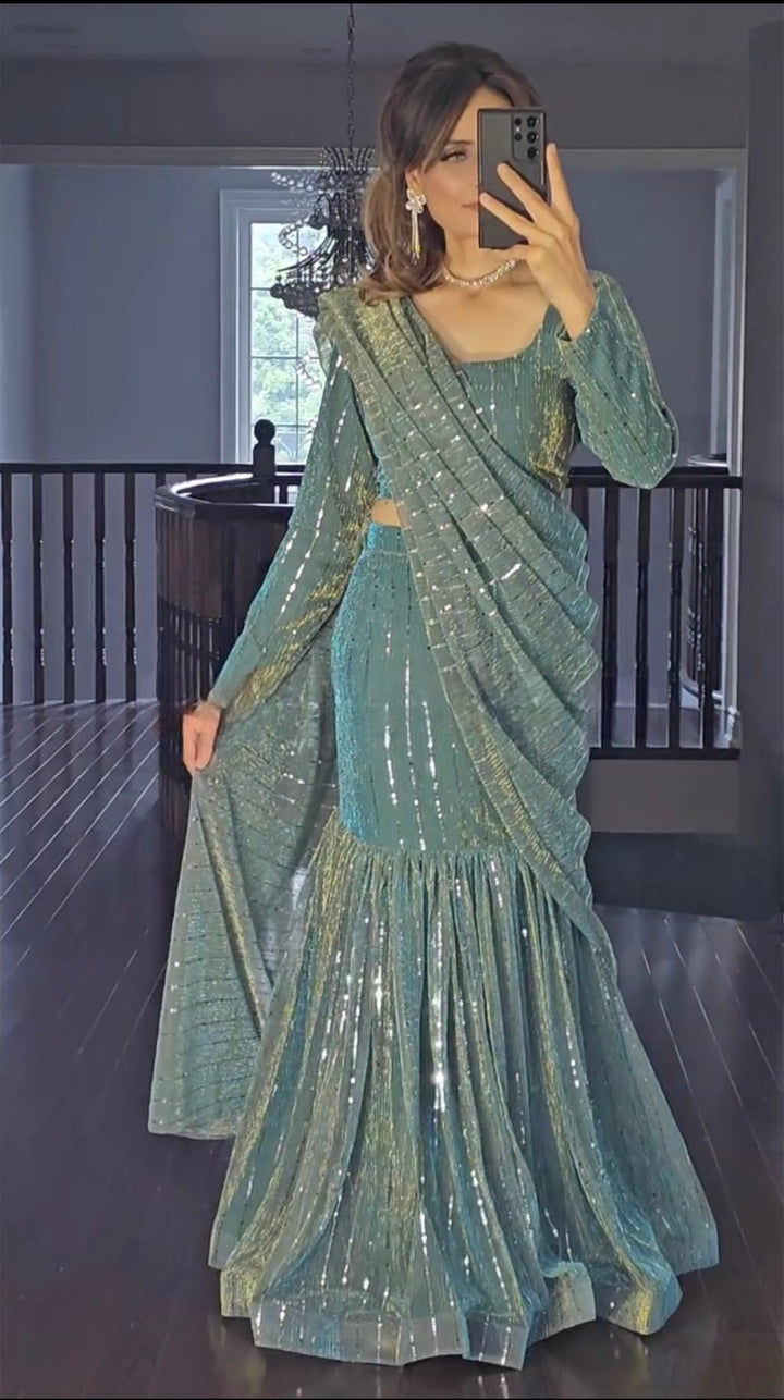 Sequins Lehenga Saree For Womens