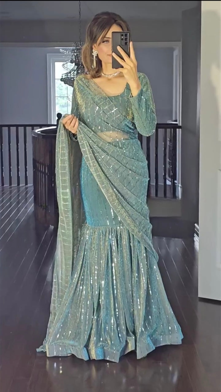Sequins Lehenga Saree For Womens