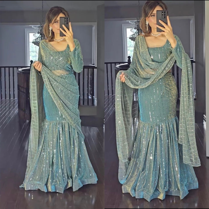 Sequins Lehenga Saree For Womens