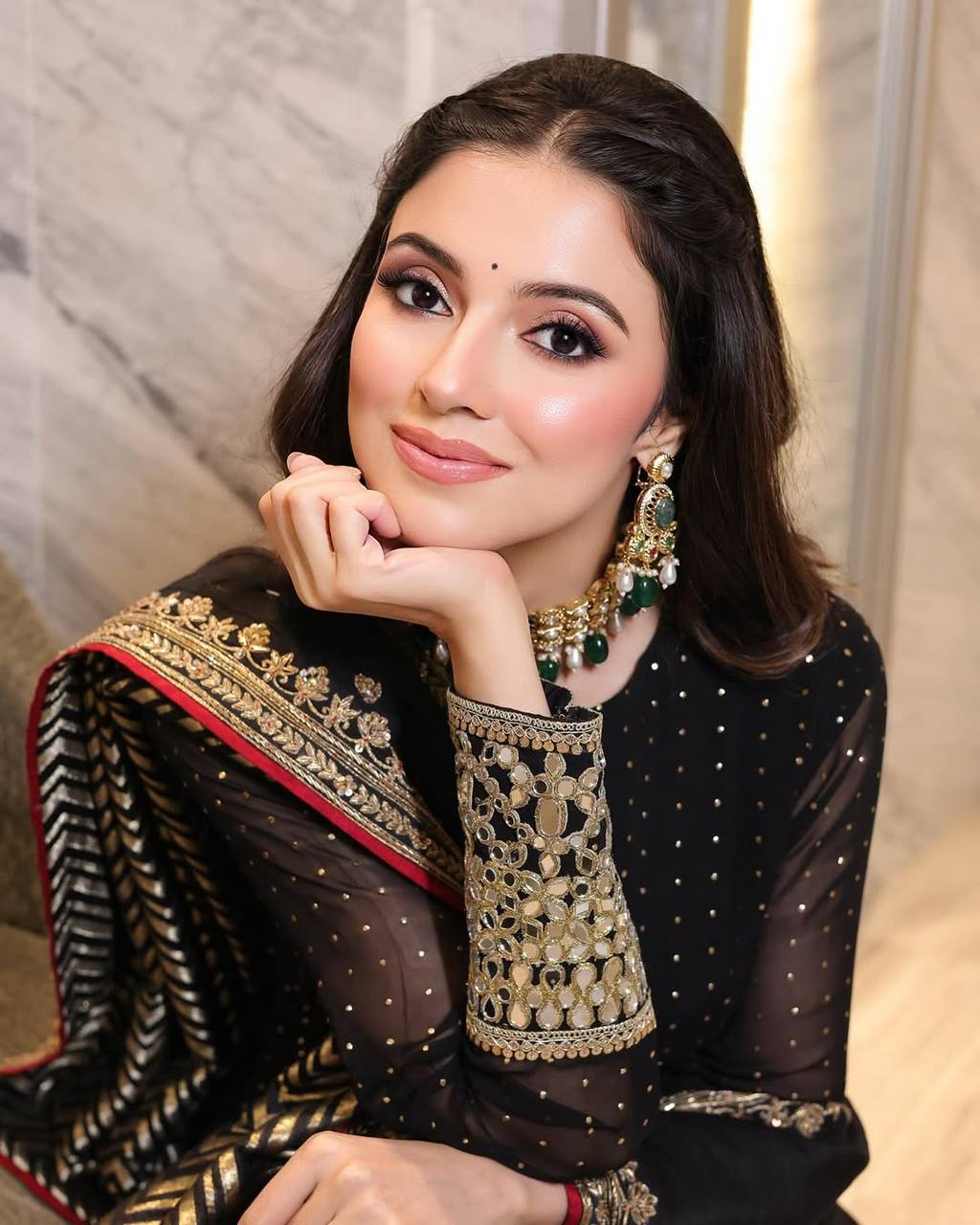 Luxury Black Faux Blooming Embroidered Anarkali Suit Set with Pant & Dupatta | Zari 3/9mm Sequins