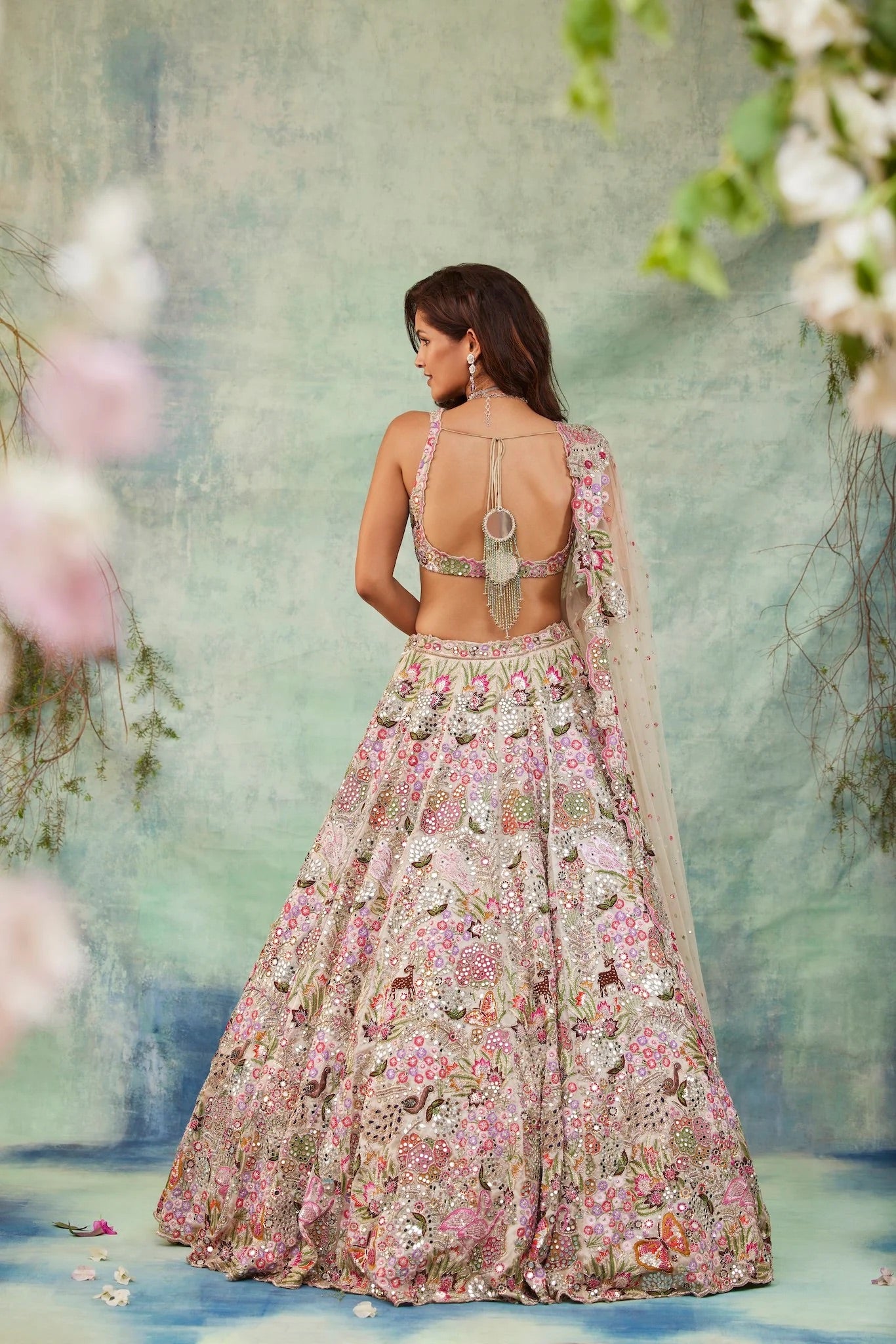 Ivory Multicolor Floral Embroidered Designer Lehenga Choli with Net Dupatta