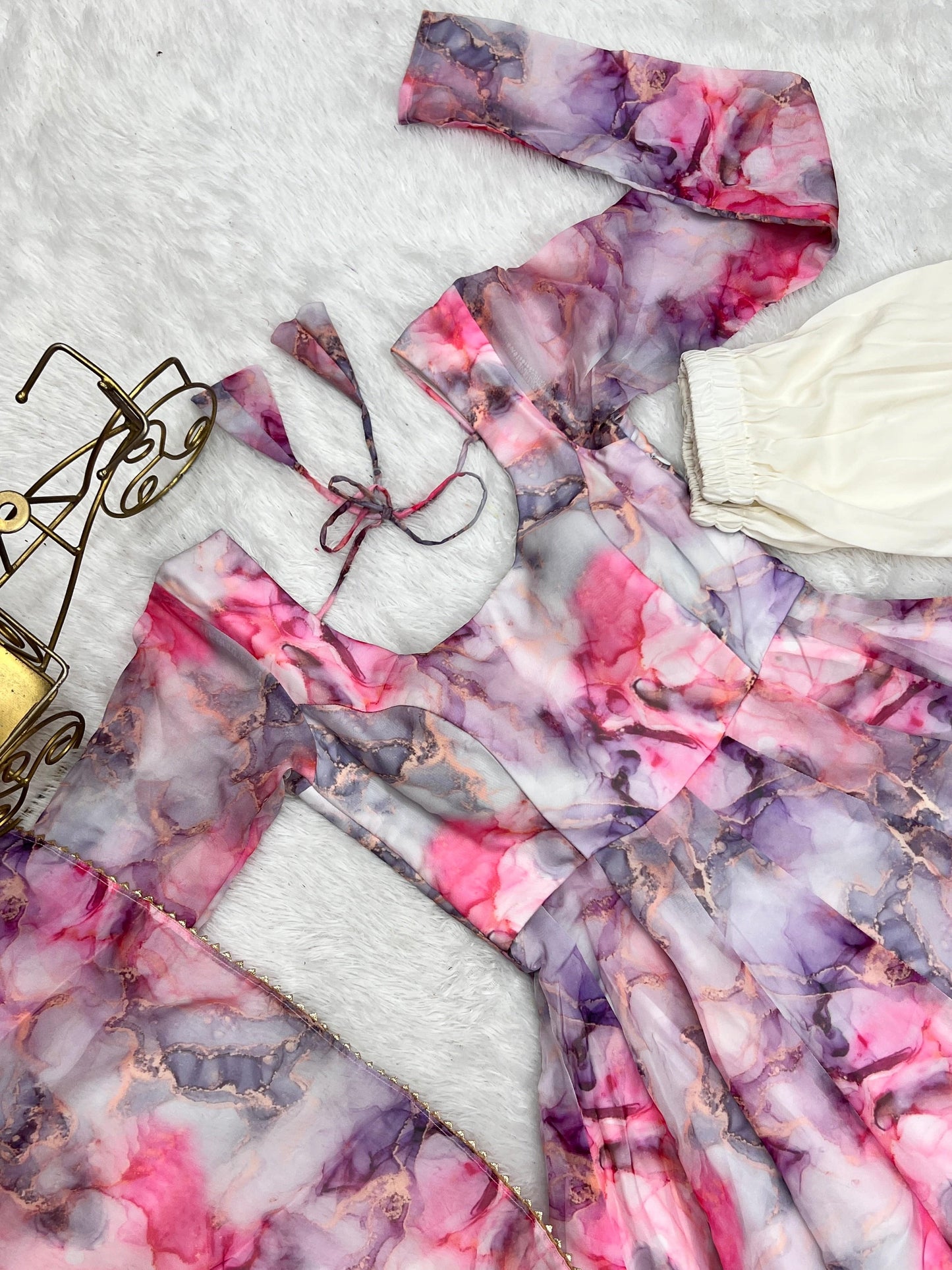 Graceful Organza Silk Floral Digital Printed Anarkali Pant Suit - INDIAN ELEGANCE