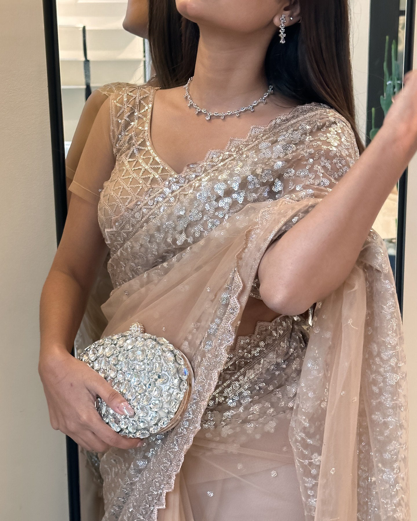 Party Wear Net Saree with Fancy Thread & Sequin Work