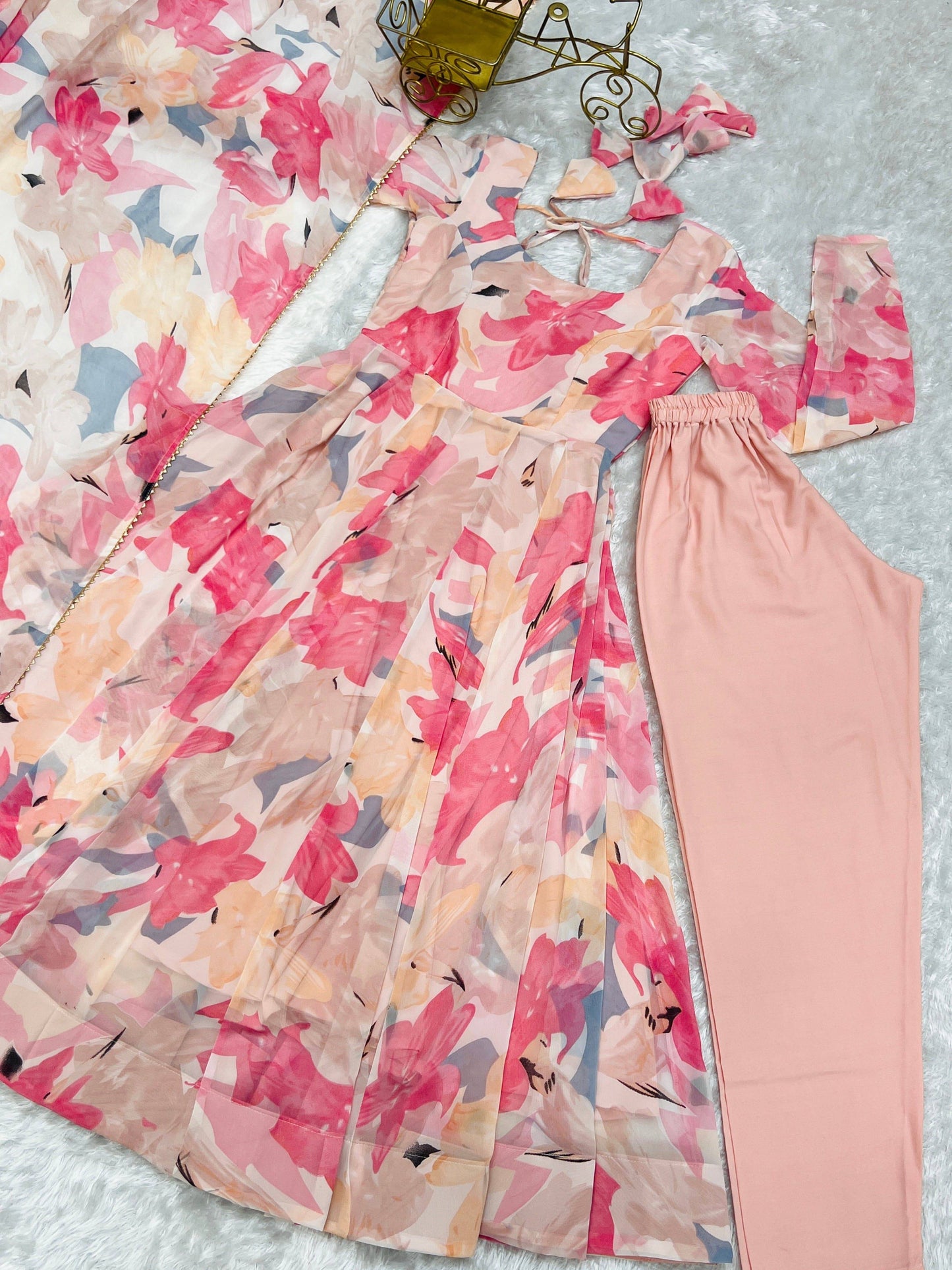 Bewitching Faux Georgette Printed Designer Anarkali Pant Suit - INDIAN ELEGANCE