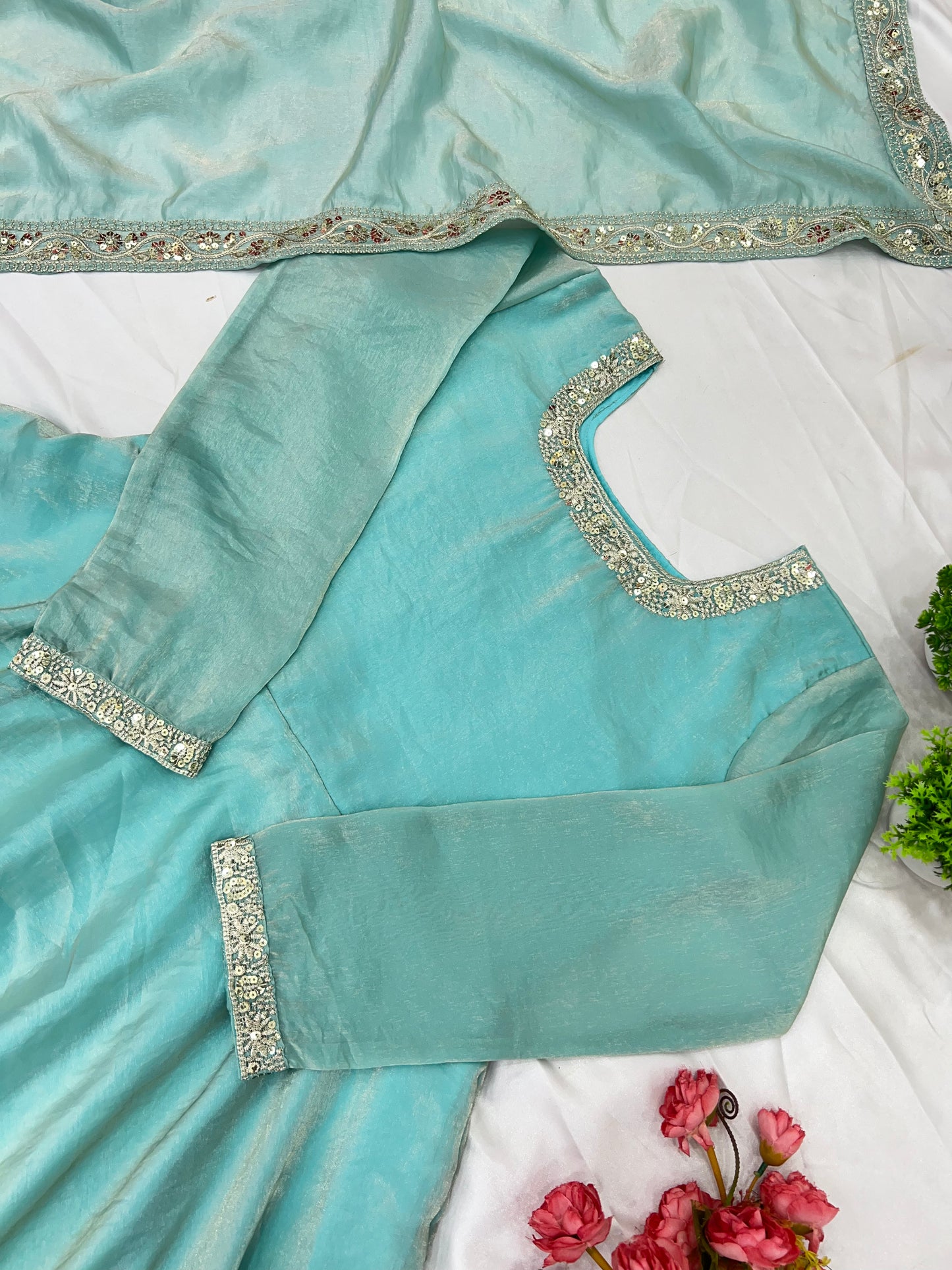 Gorgeous Fendi Silk Sequins Embroidered Fully Stitched Anarkali With Dupatta