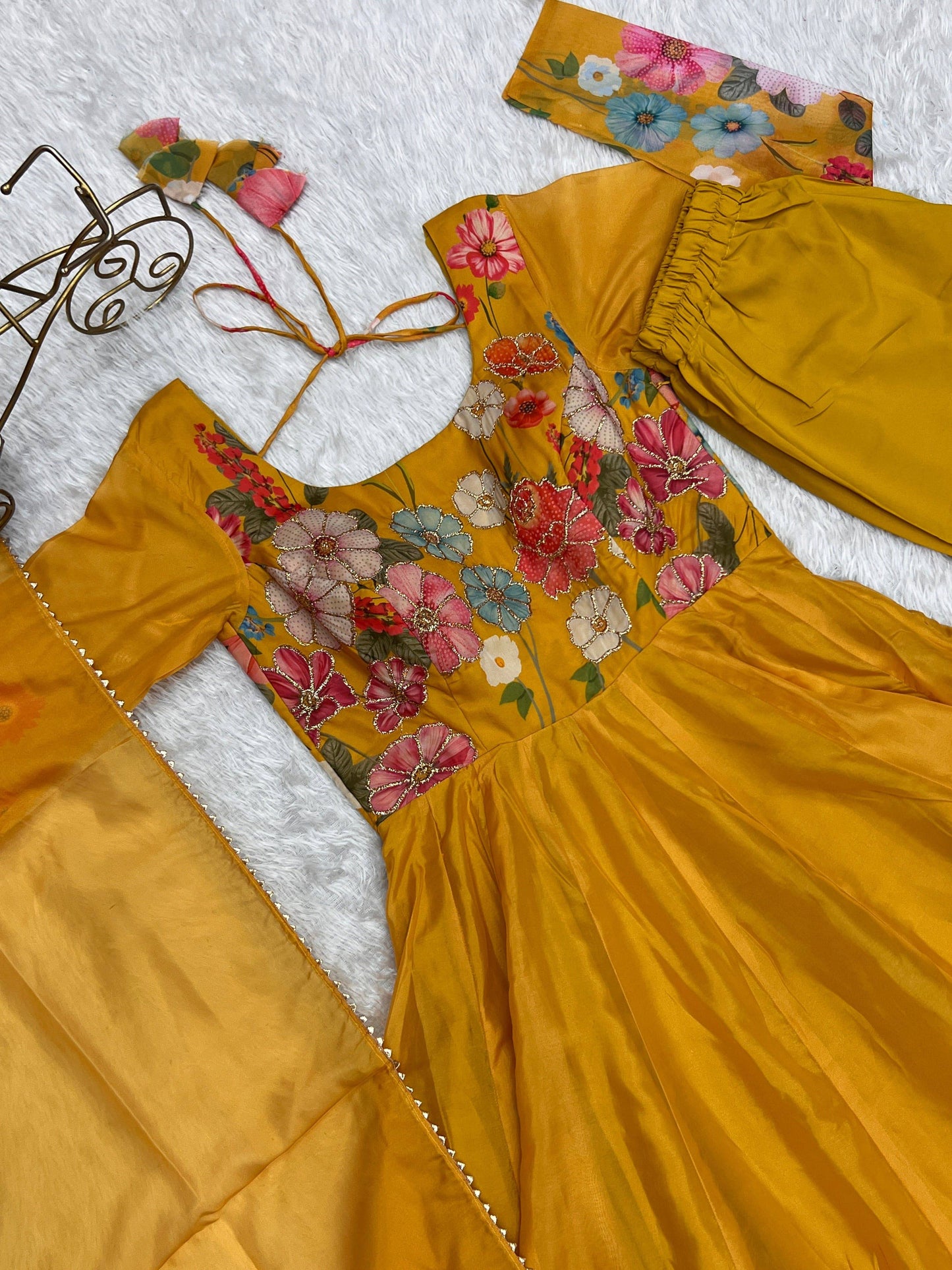 Breathtaking Organza Silk Floral Printed Designer Anarkali Pant Suit - INDIAN ELEGANCE