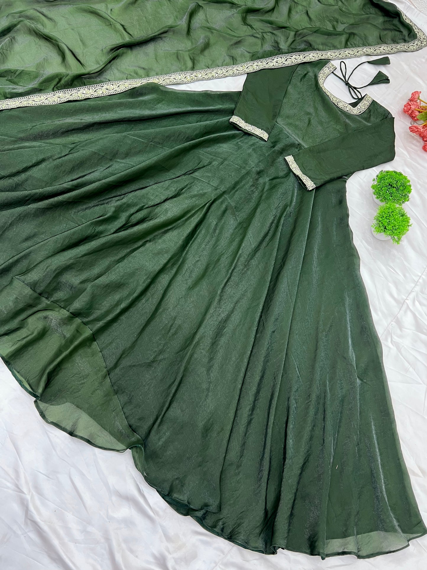 Gorgeous Fendi Silk Sequins Embroidered Fully Stitched Anarkali With Dupatta