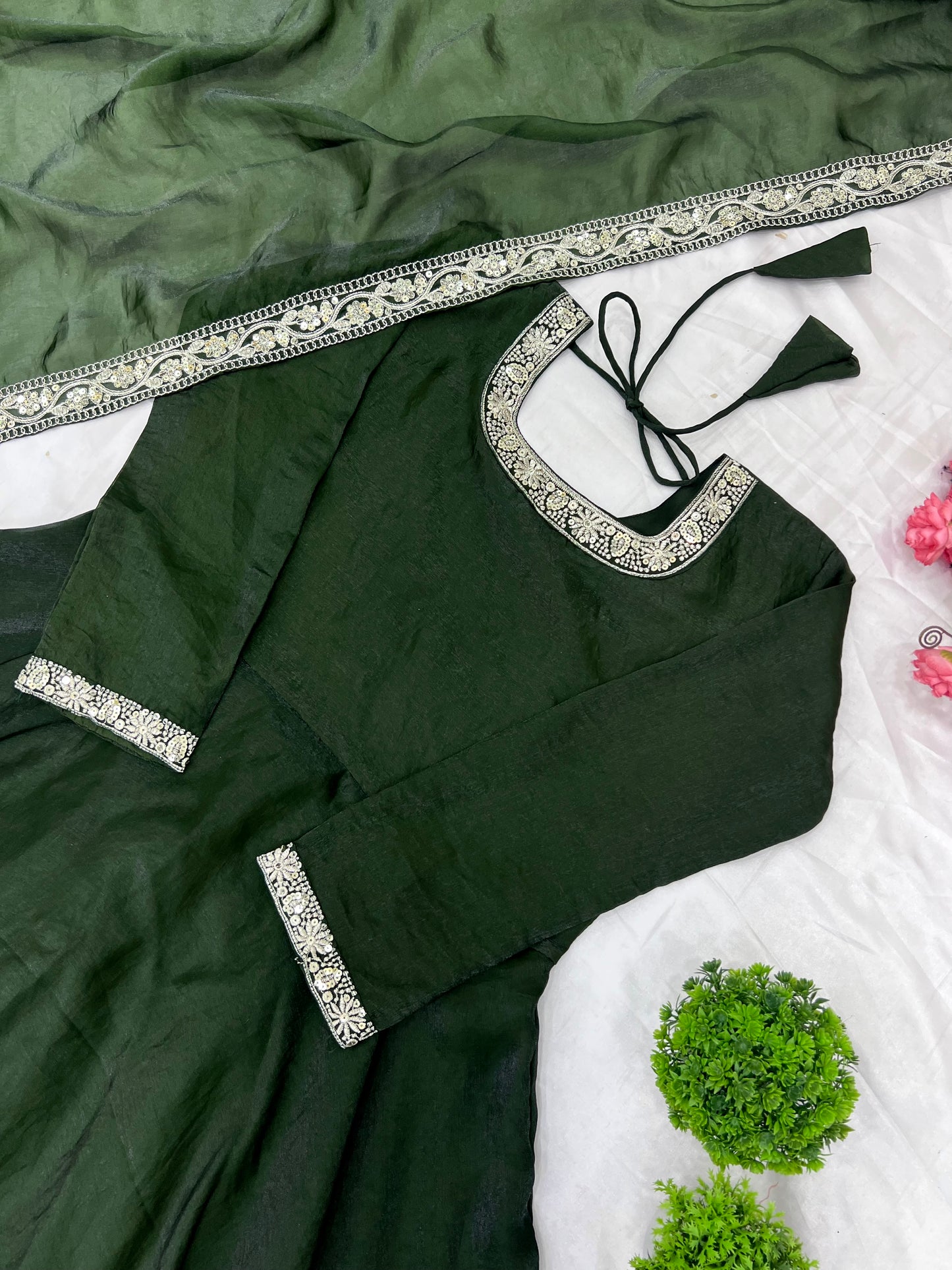 Gorgeous Fendi Silk Sequins Embroidered Fully Stitched Anarkali With Dupatta