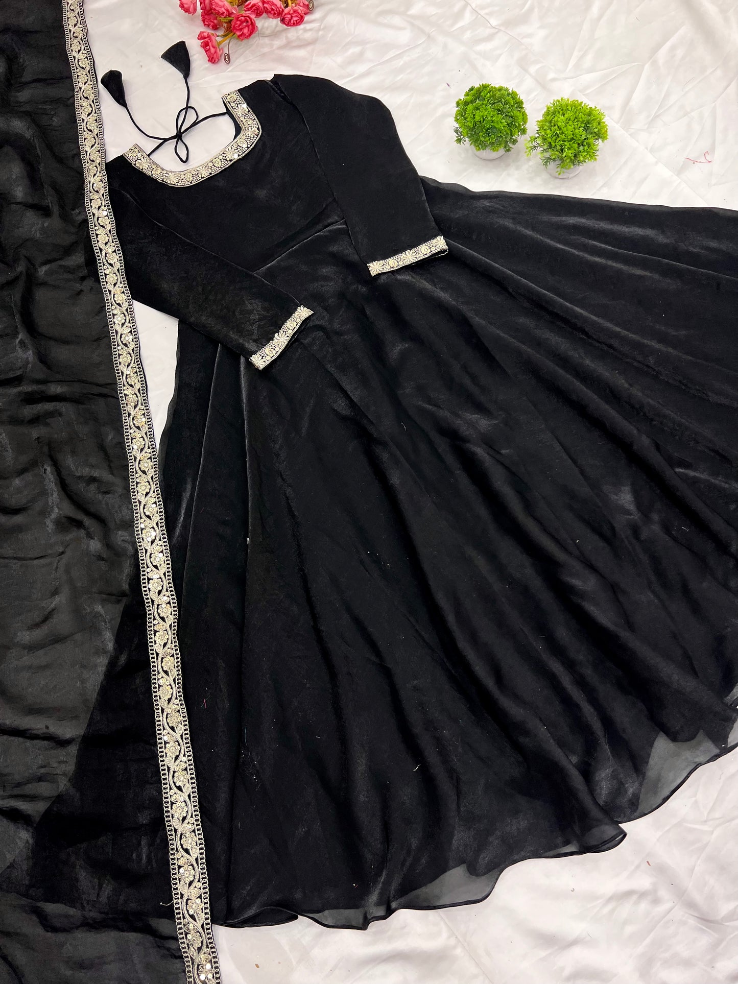 Gorgeous Fendi Silk Sequins Embroidered Fully Stitched Anarkali With Dupatta