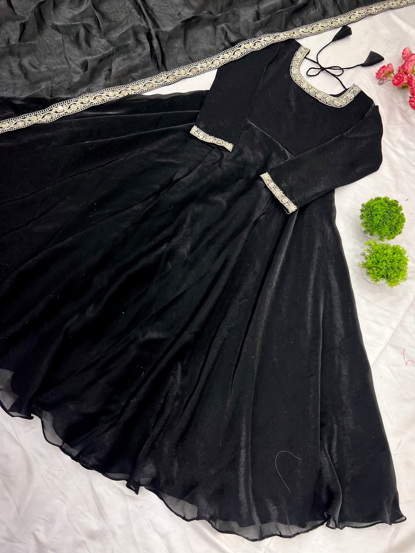 Gorgeous Fendi Silk Sequins Embroidered Fully Stitched Anarkali With Dupatta