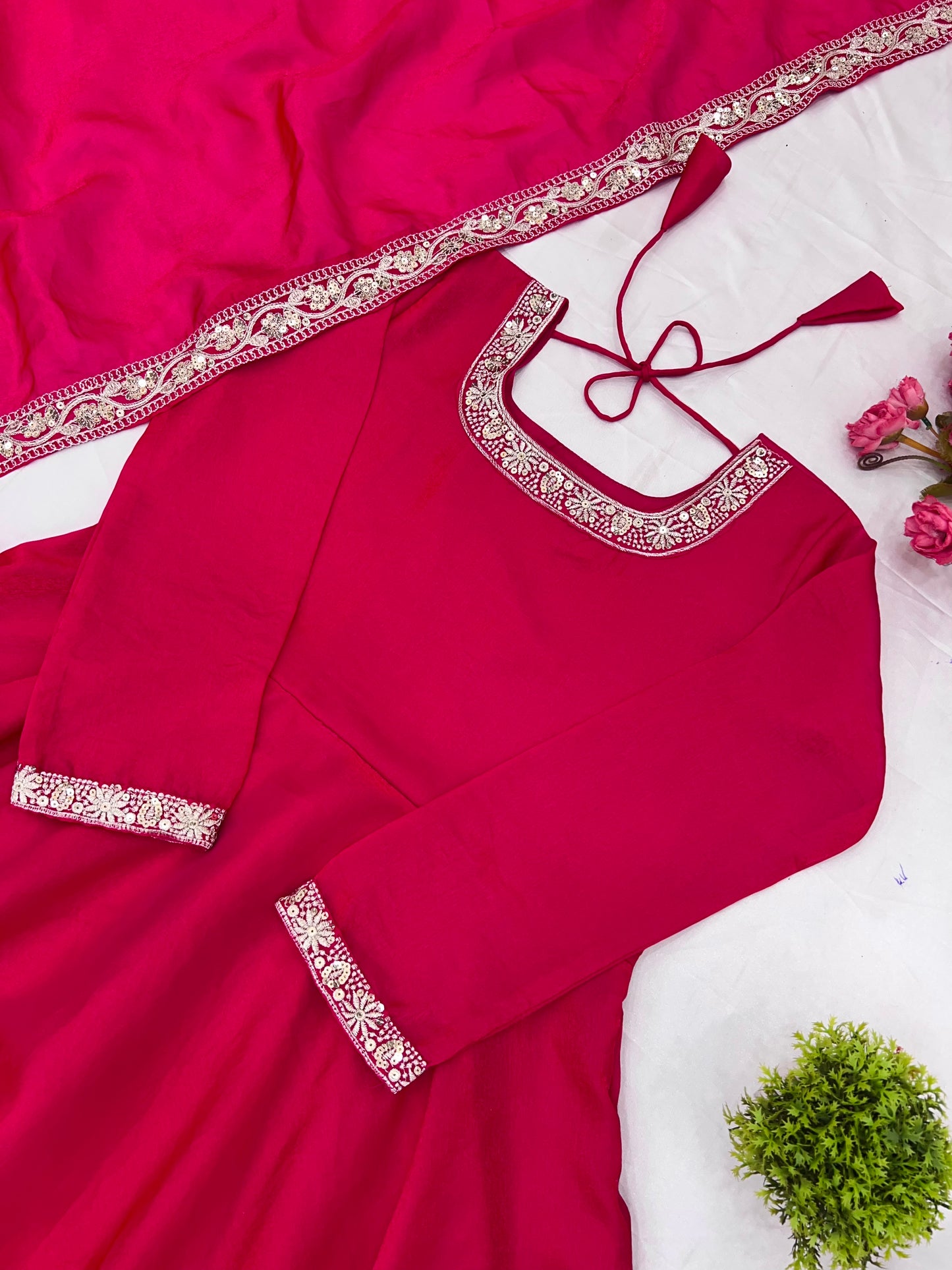 Gorgeous Fendi Silk Sequins Embroidered Fully Stitched Anarkali With Dupatta