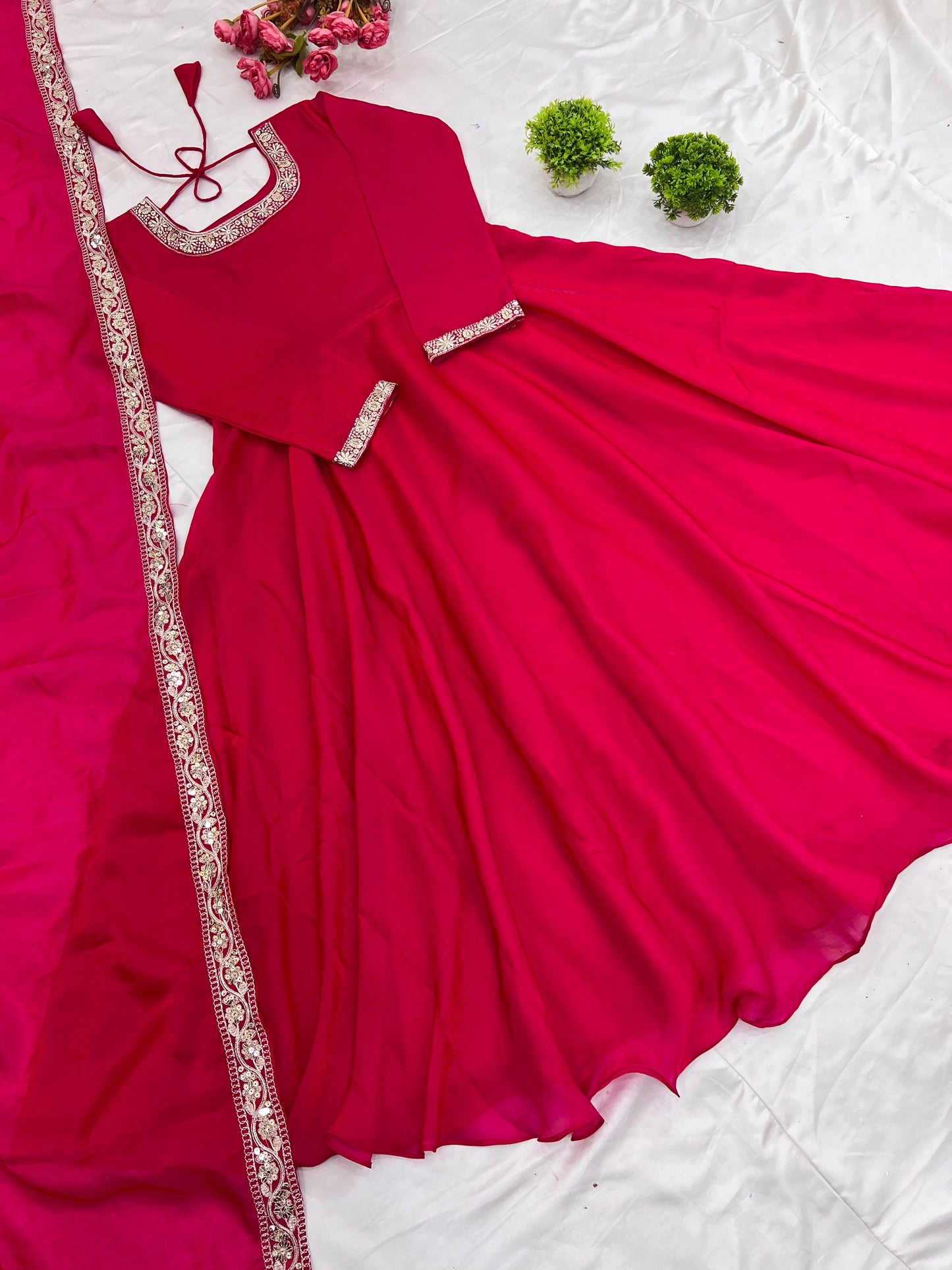 Gorgeous Fendi Silk Sequins Embroidered Fully Stitched Anarkali With Dupatta