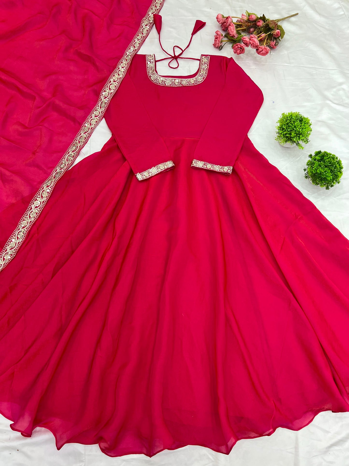 Gorgeous Fendi Silk Sequins Embroidered Fully Stitched Anarkali With Dupatta
