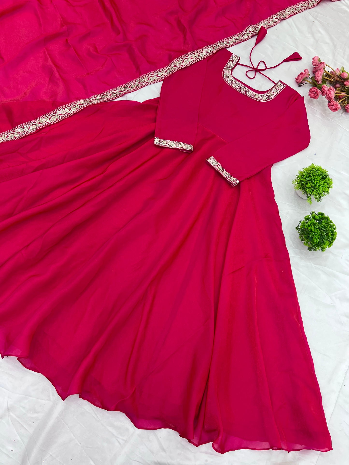 Gorgeous Fendi Silk Sequins Embroidered Fully Stitched Anarkali With Dupatta
