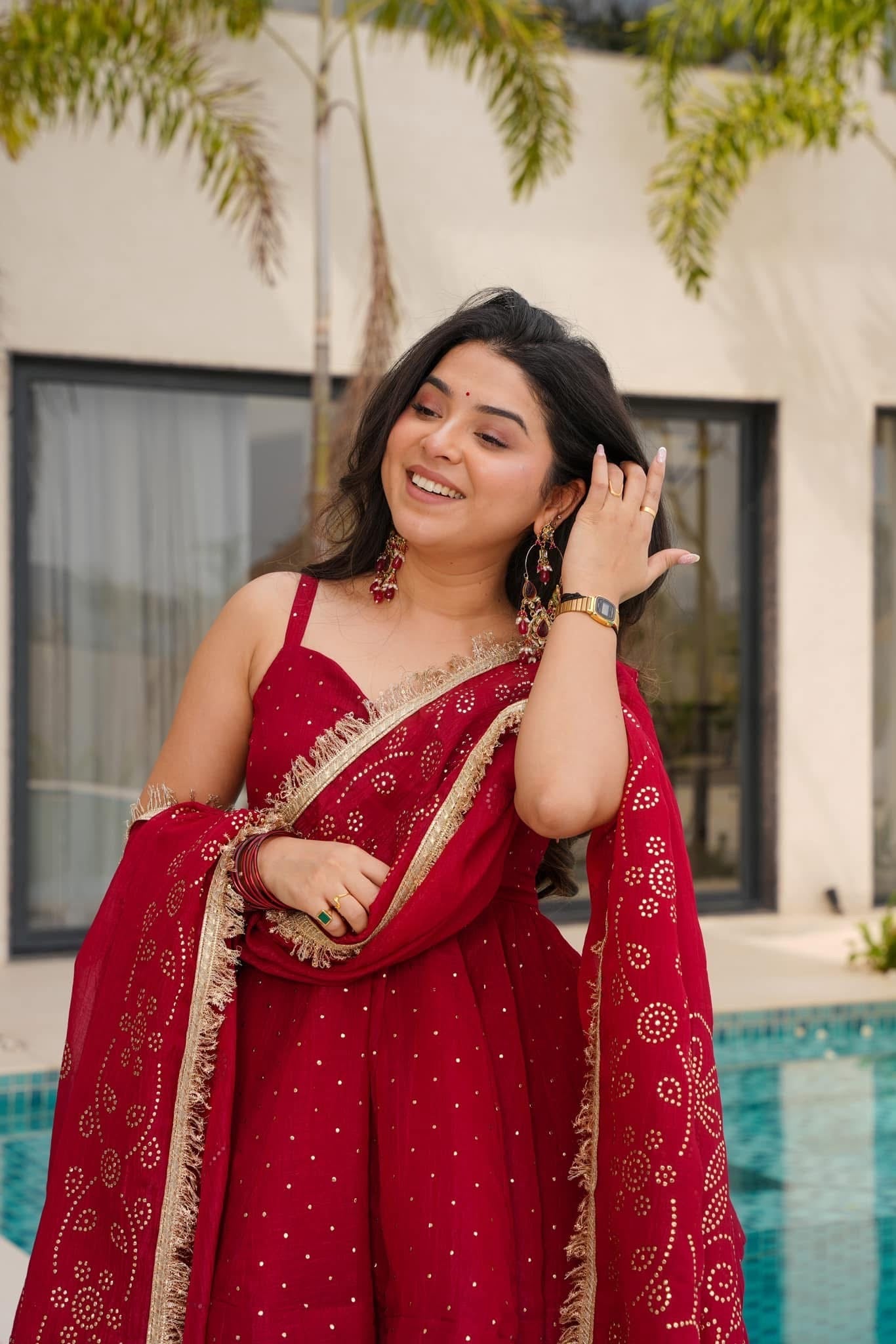 Red Radiance Designer Kurta Set - Extra Sleeve Attached